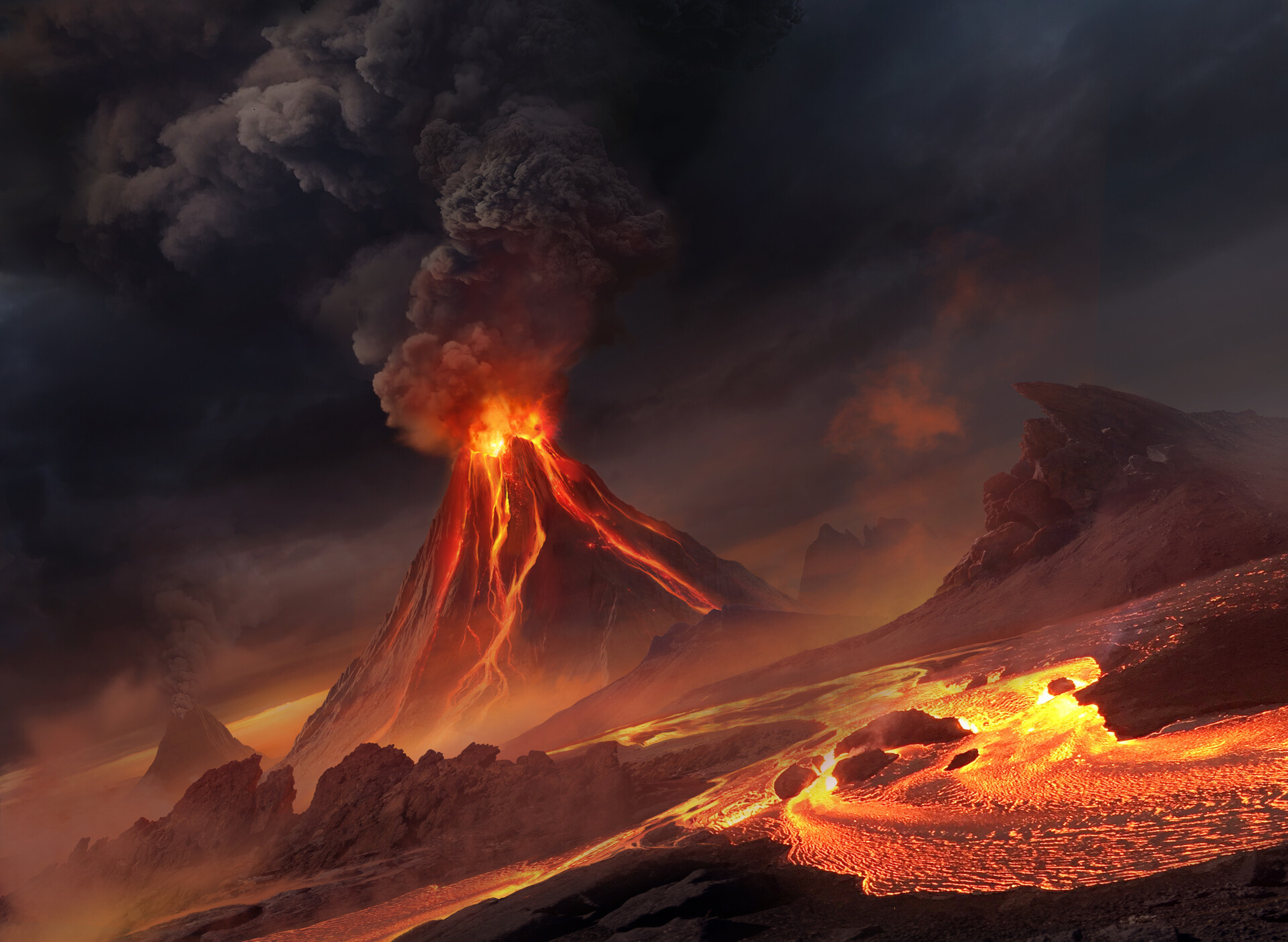 Artistic volcano eruption, Creative expression, Digital artwork, ArtStation, 1920x1410 HD Desktop