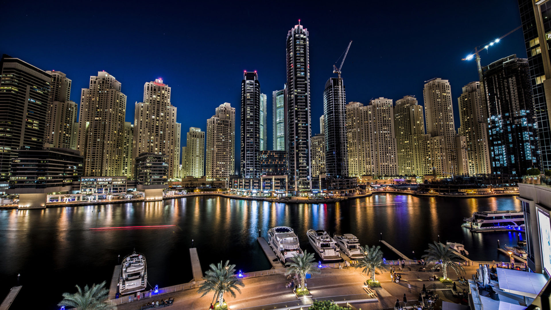 Dubai: Marina, Night lights, Cityscape, United Arab Emirates. 1920x1080 Full HD Background.
