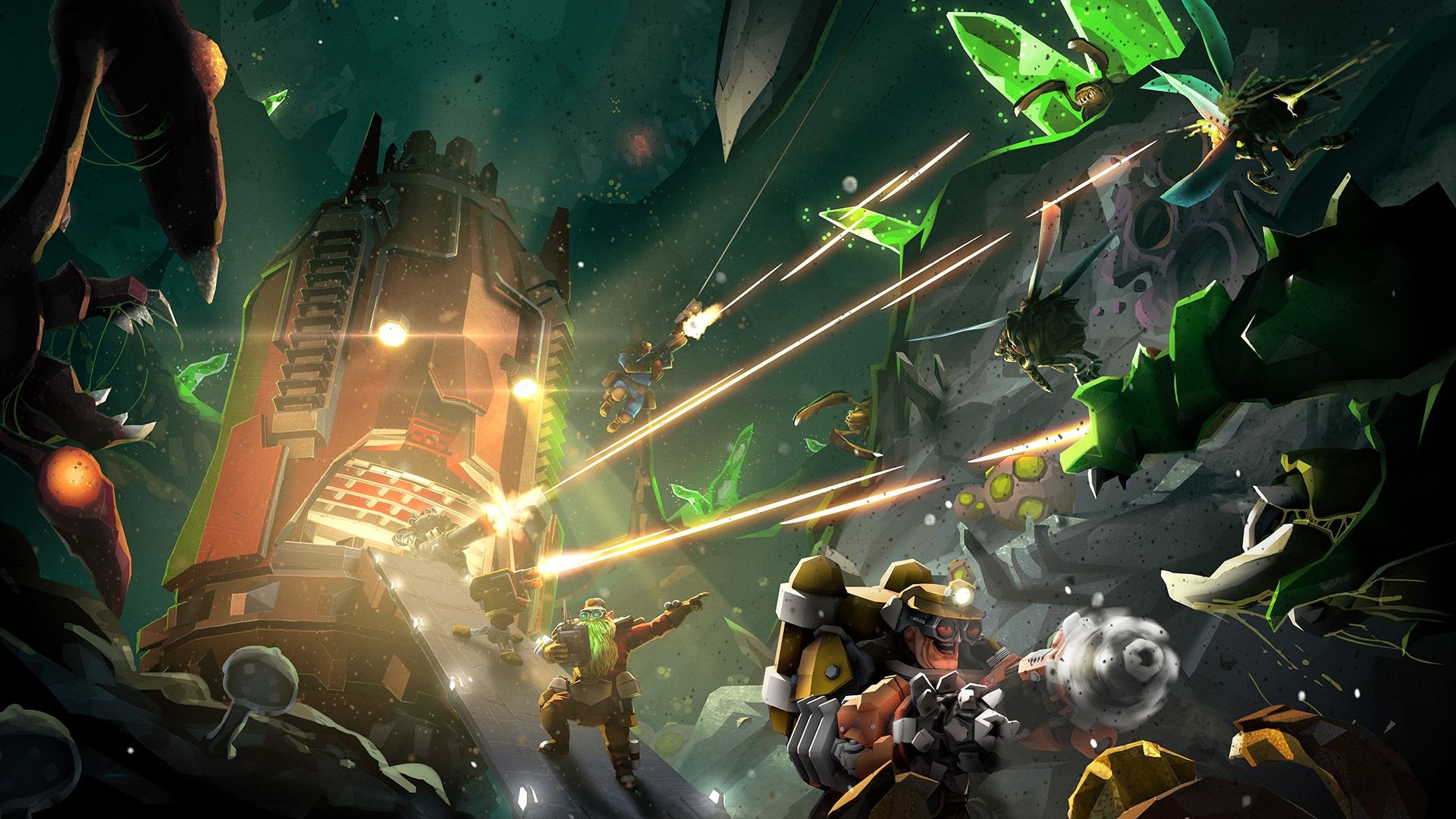 Deep Rock Galactic: Players fight insect-like aliens to collect materials for crafting. 1920x1080 Full HD Wallpaper.