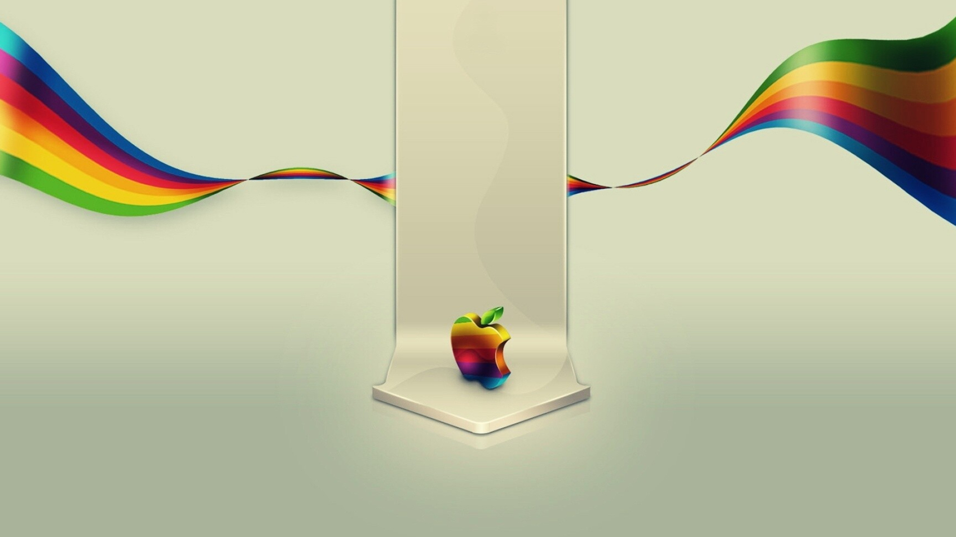 Apple Logo: Janoff's design, 2D apple with a bite taken out of it and a rainbow spectrum splashed across it. 1920x1080 Full HD Background.