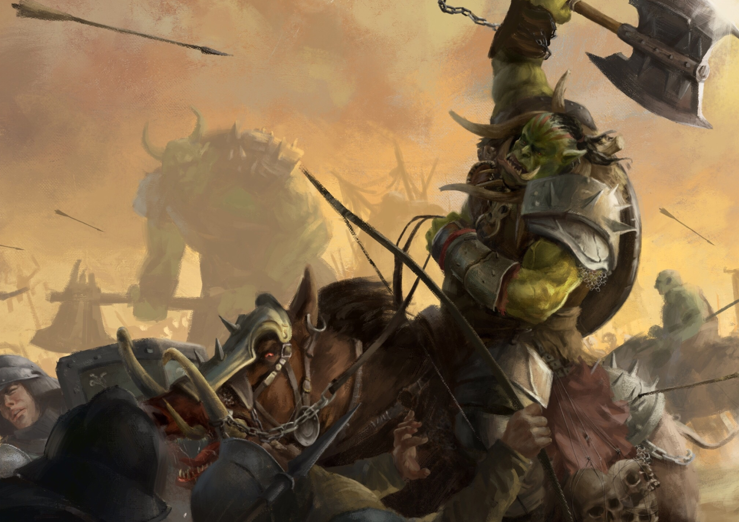 Battle Orc, Warhammer warrior, High-resolution wallpaper, Intense combat, 2500x1770 HD Desktop