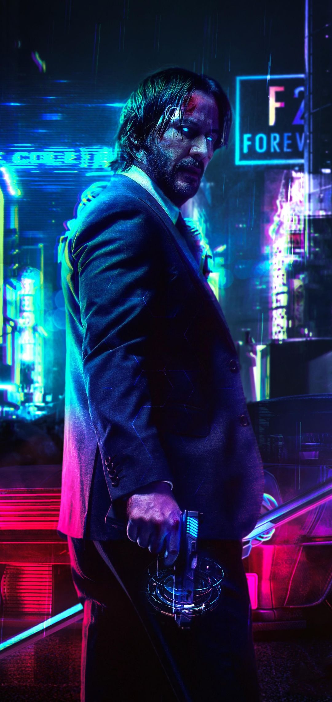 Keanu Reeves cyberpunk, Fanart mobile wallpaper, 1080x2280 HD Handy