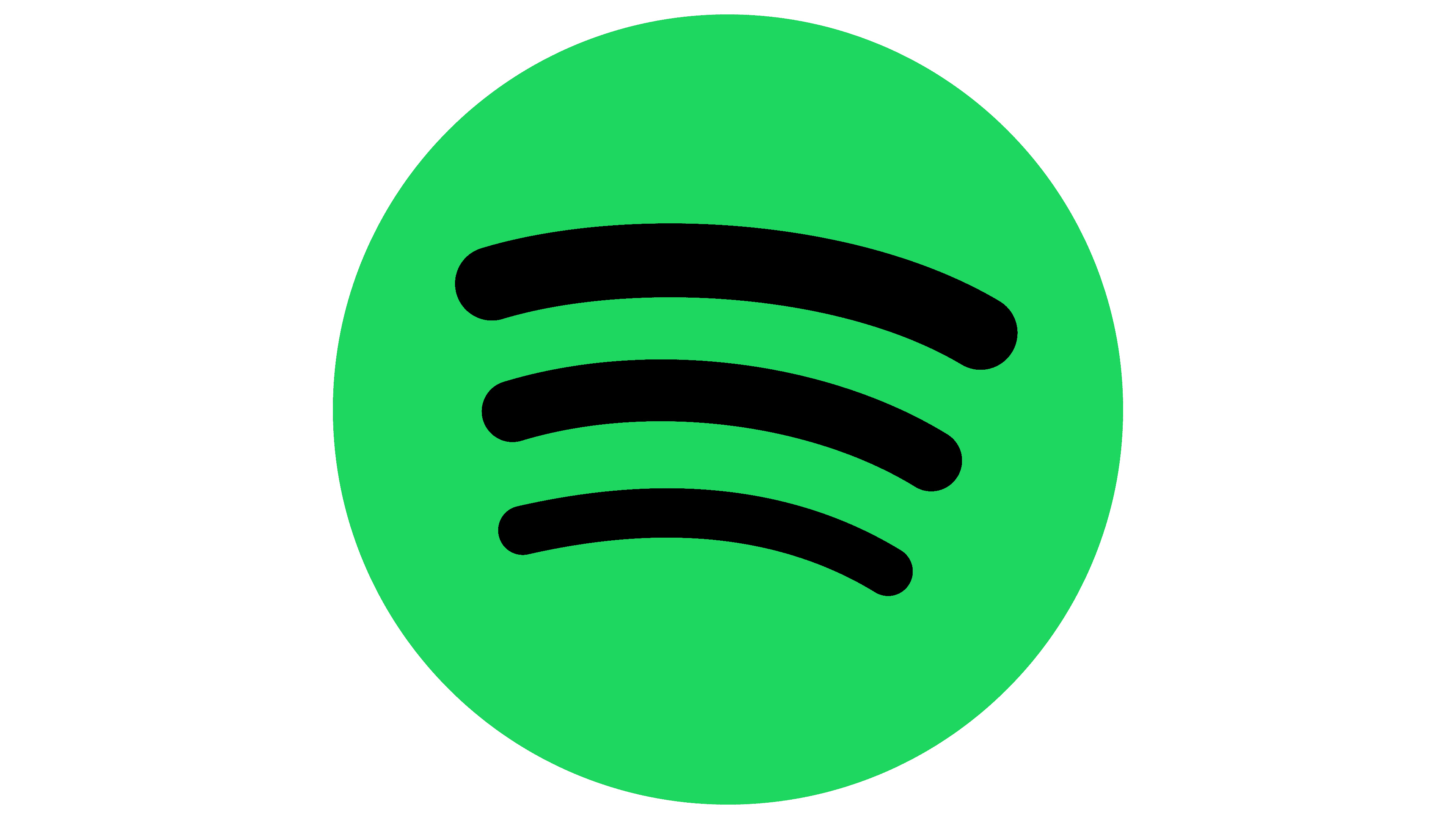 Spotify: Original logo with three lines representing musical energy or waves, Minimalistic. 3840x2160 4K Background.