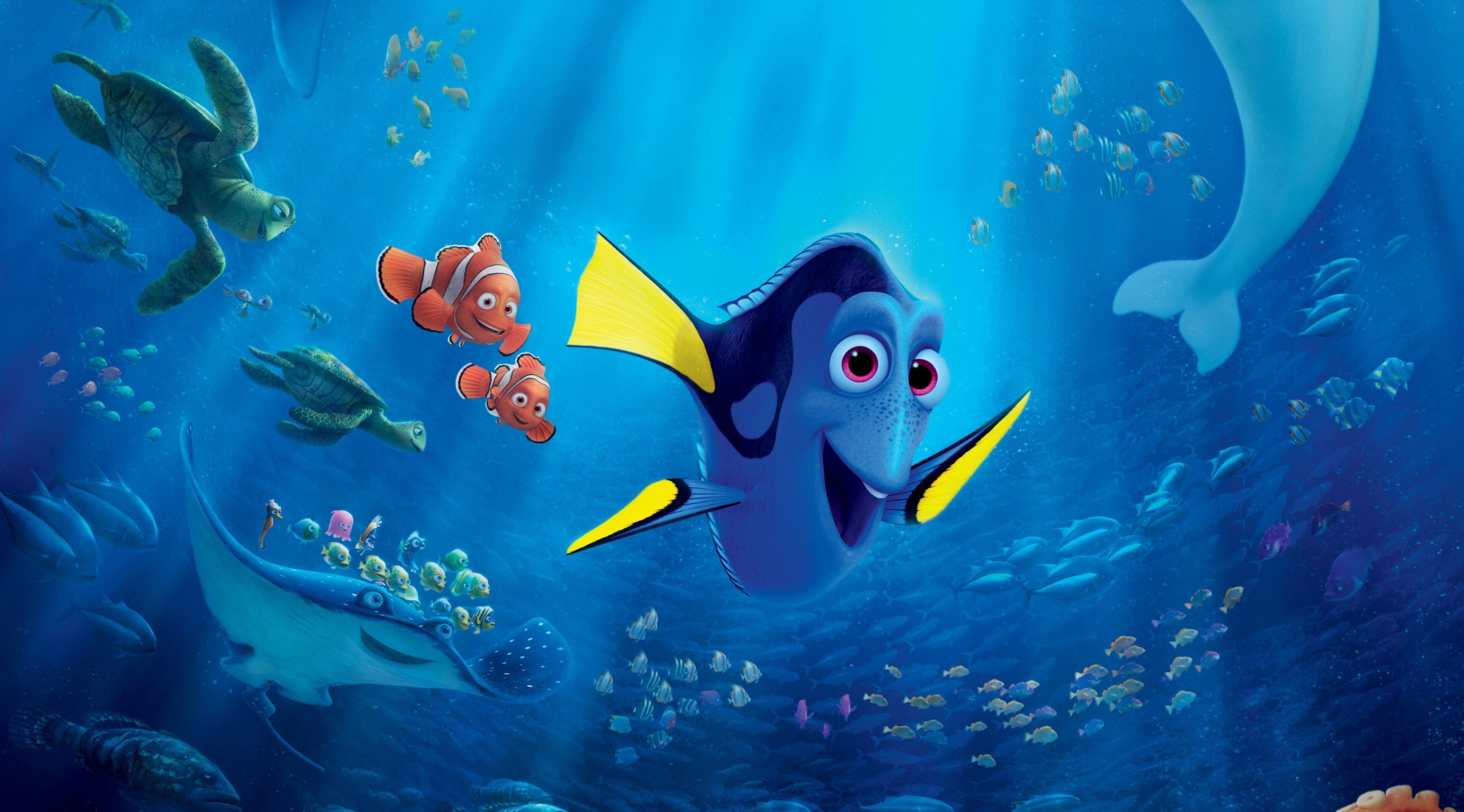 Finding Nemo: Dory, A regal blue tang, The deuteragonist of Disney/Pixar's 2003 animated film. 3840x2140 HD Wallpaper.