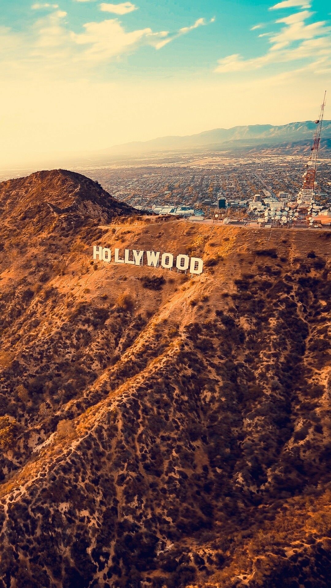 Hollywood Sign: One of the most well-known landmarks in California and the United States. 1080x1920 Full HD Background.