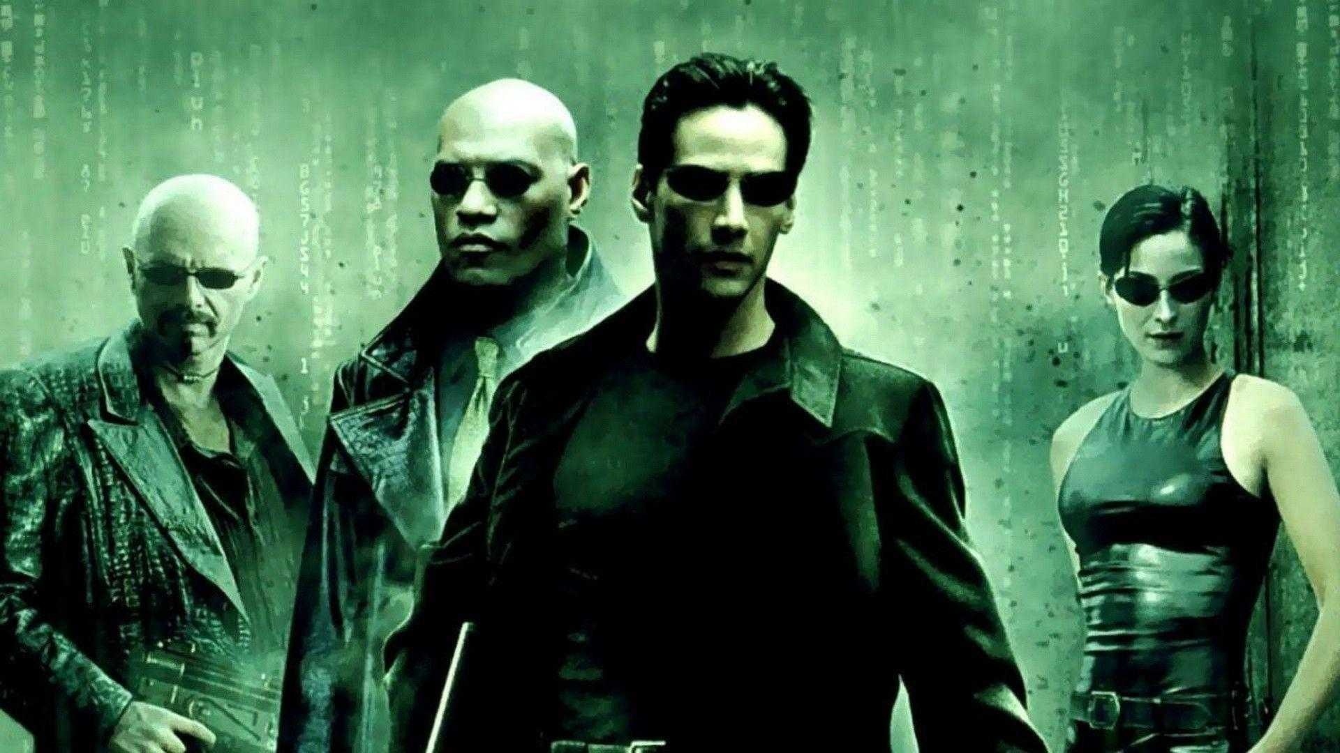 The Matrix: The first installment in the film series, starring Keanu Reeves, Laurence Fishburne, Carrie-Anne Moss. 1920x1080 Full HD Background.