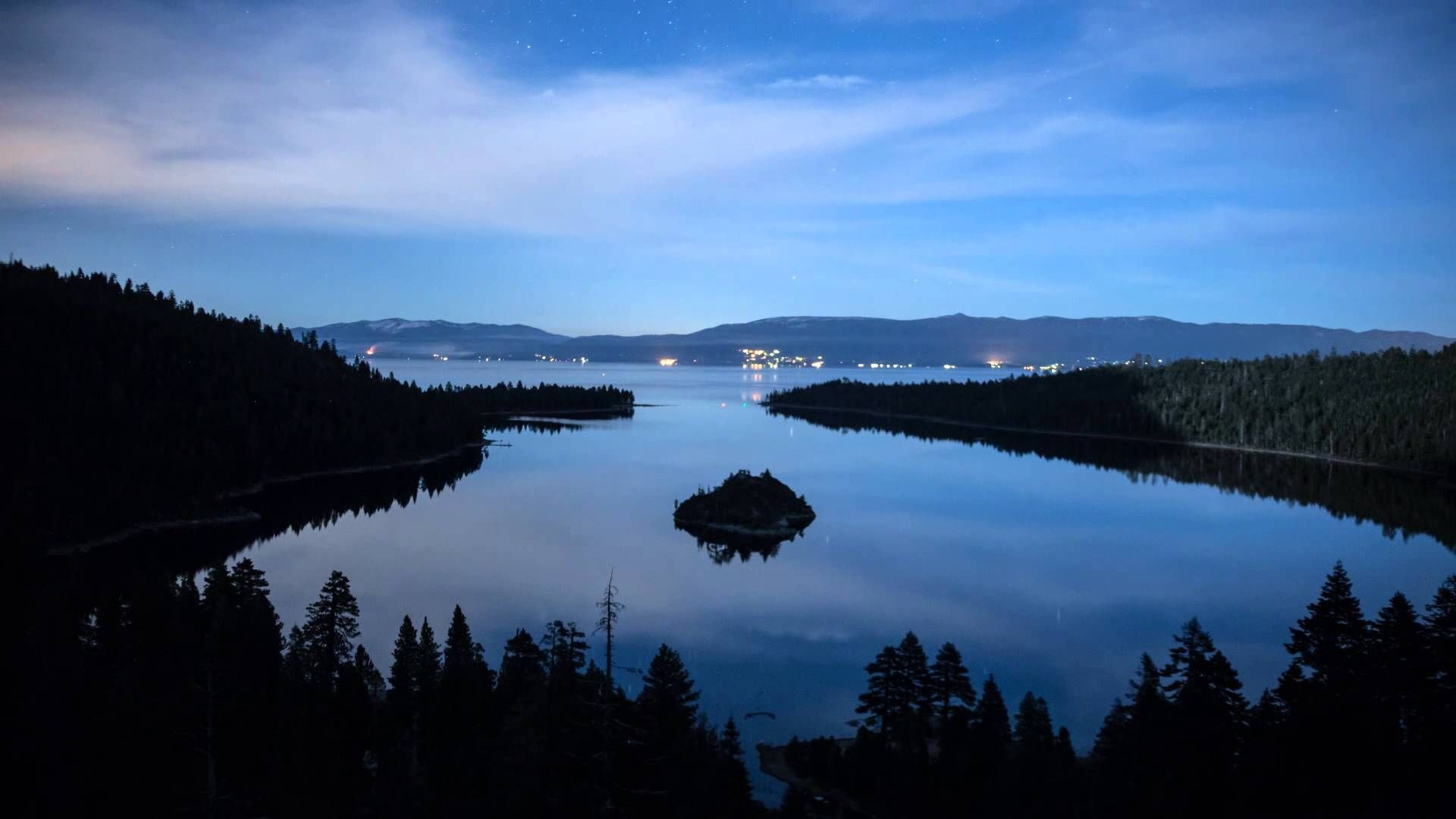 Night time lapse photography, Emerald Bay, South Lake Tahoe, Tranquil ambiance, 1920x1080 Full HD Desktop
