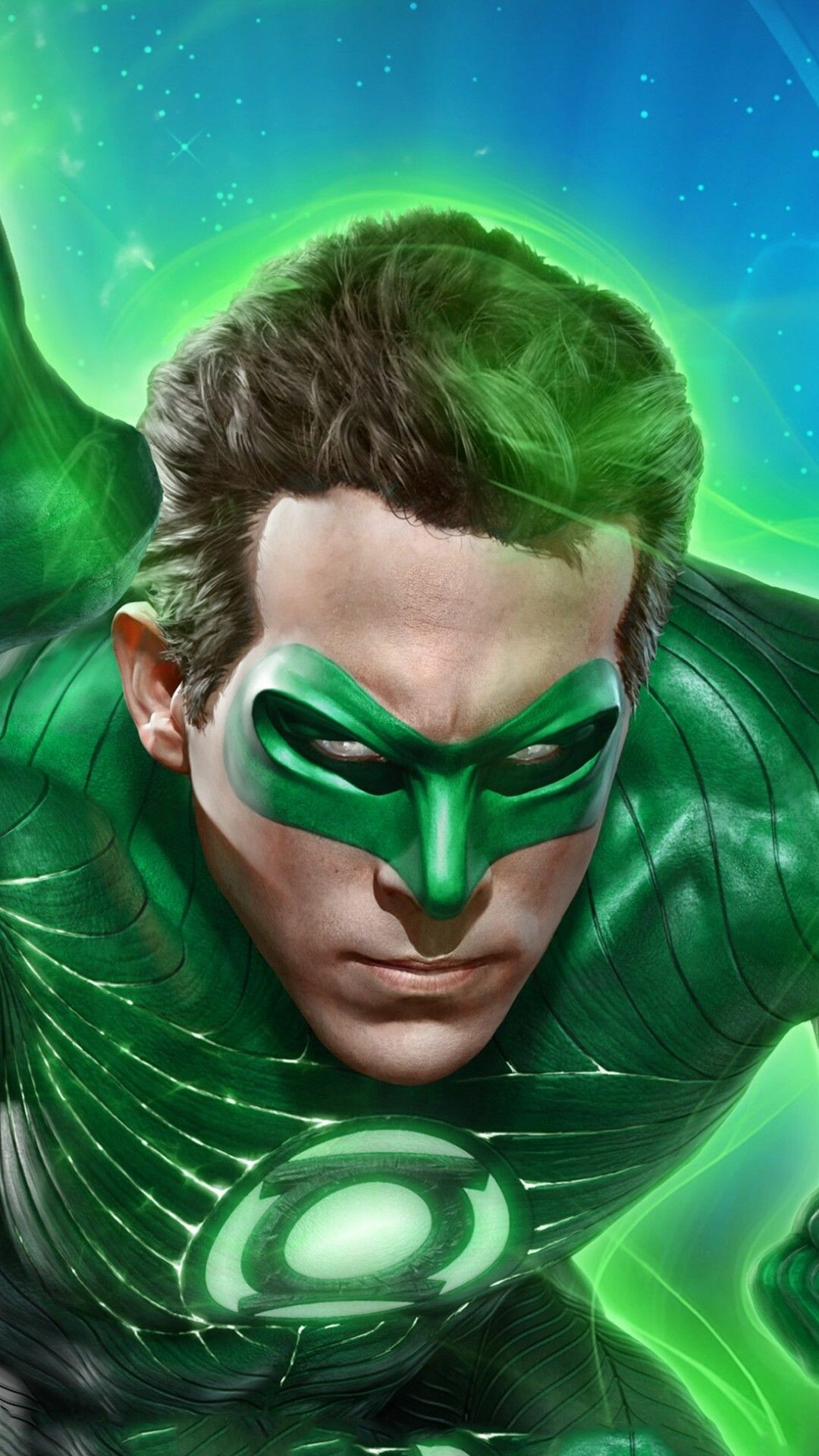 Green Lantern: A test pilot who is selected to become the first human member of an intergalactic police, Ryan Reynolds. 1080x1920 Full HD Wallpaper.