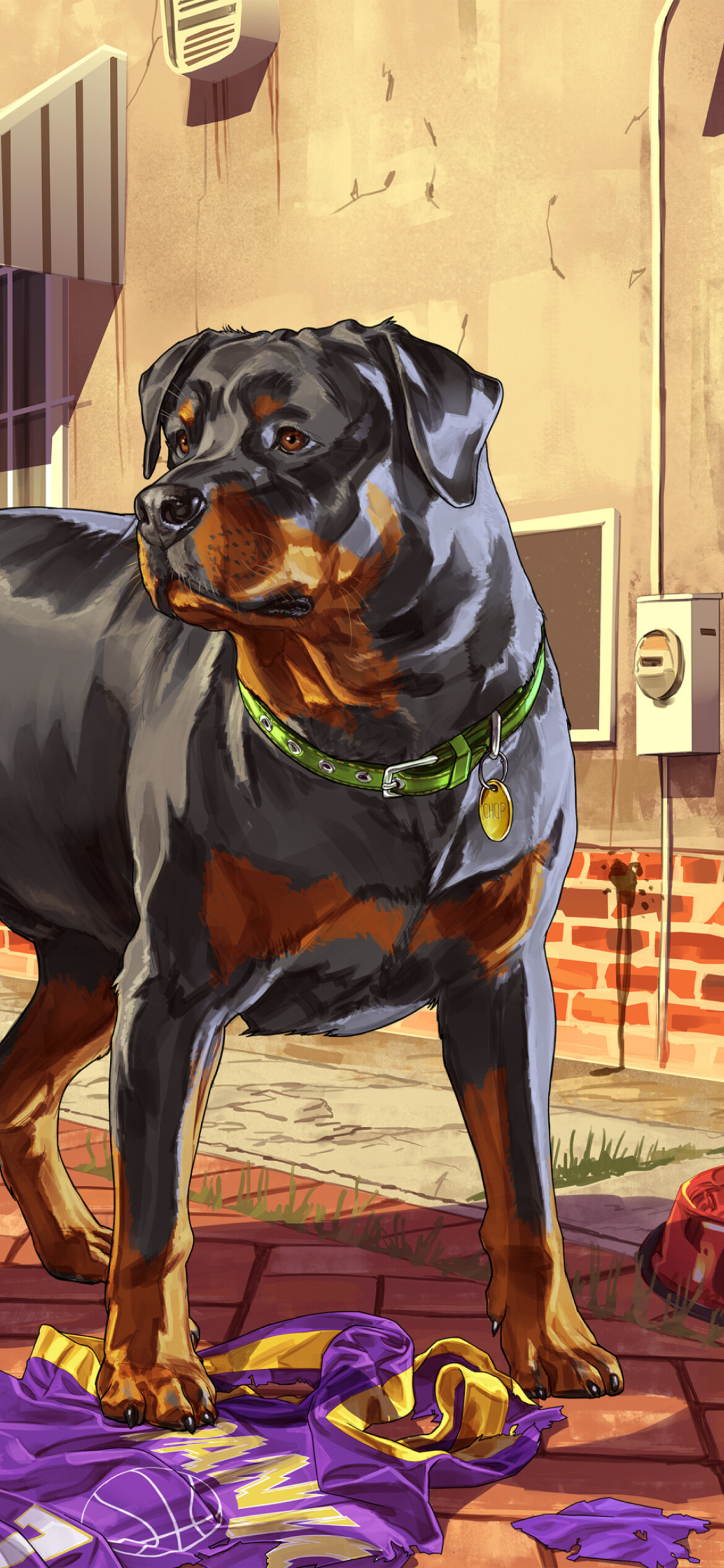 Grand Theft Auto 5: Chop, Lamar Davis's Rottweiler dog. 1170x2540 HD Wallpaper.