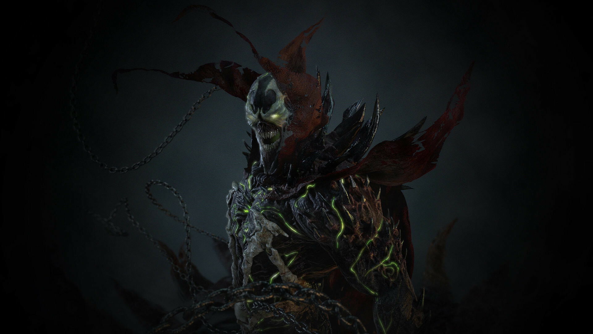 Hellspawn: Returned to earth in a bizarre, living costume capable of acting independently and changing form. 1920x1090 HD Background.