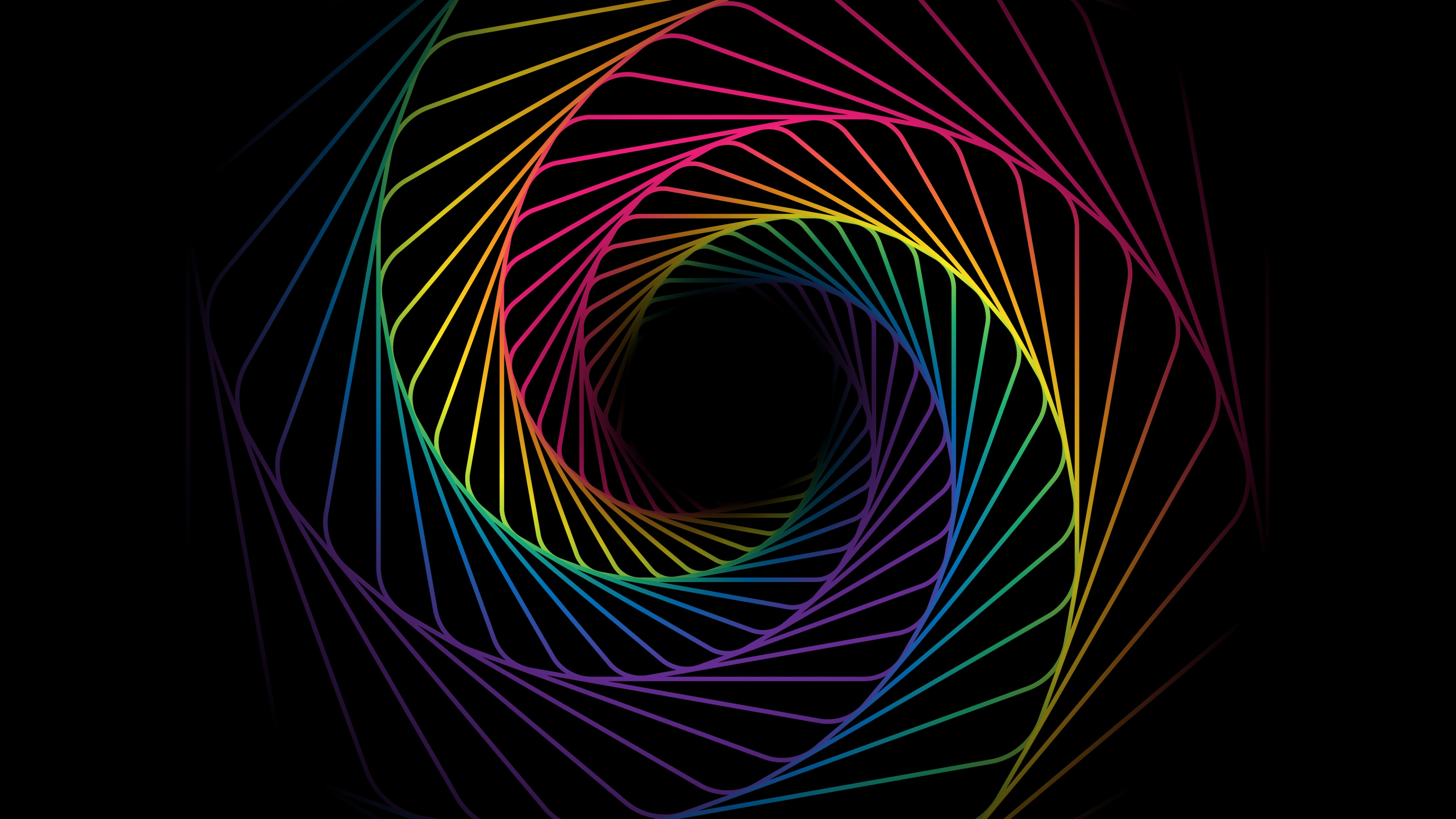 Rainbow Colors: Swirl, Spiral, Abstract, Geometric art, Lines. 3840x2160 4K Background.