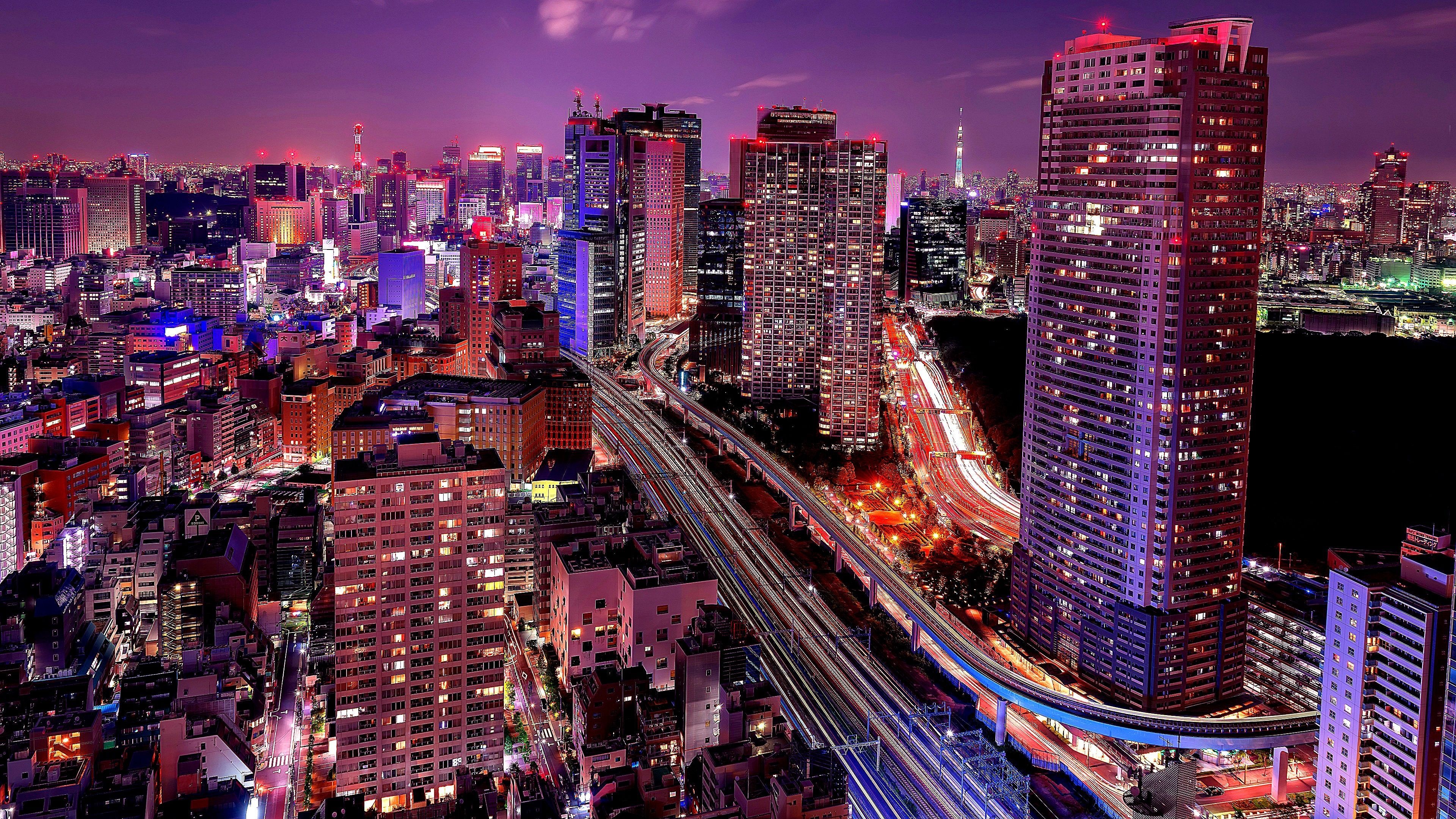 Tokyo wallpapers, Japanese city, Night skyline, Cityscape, 3840x2160 4K Desktop