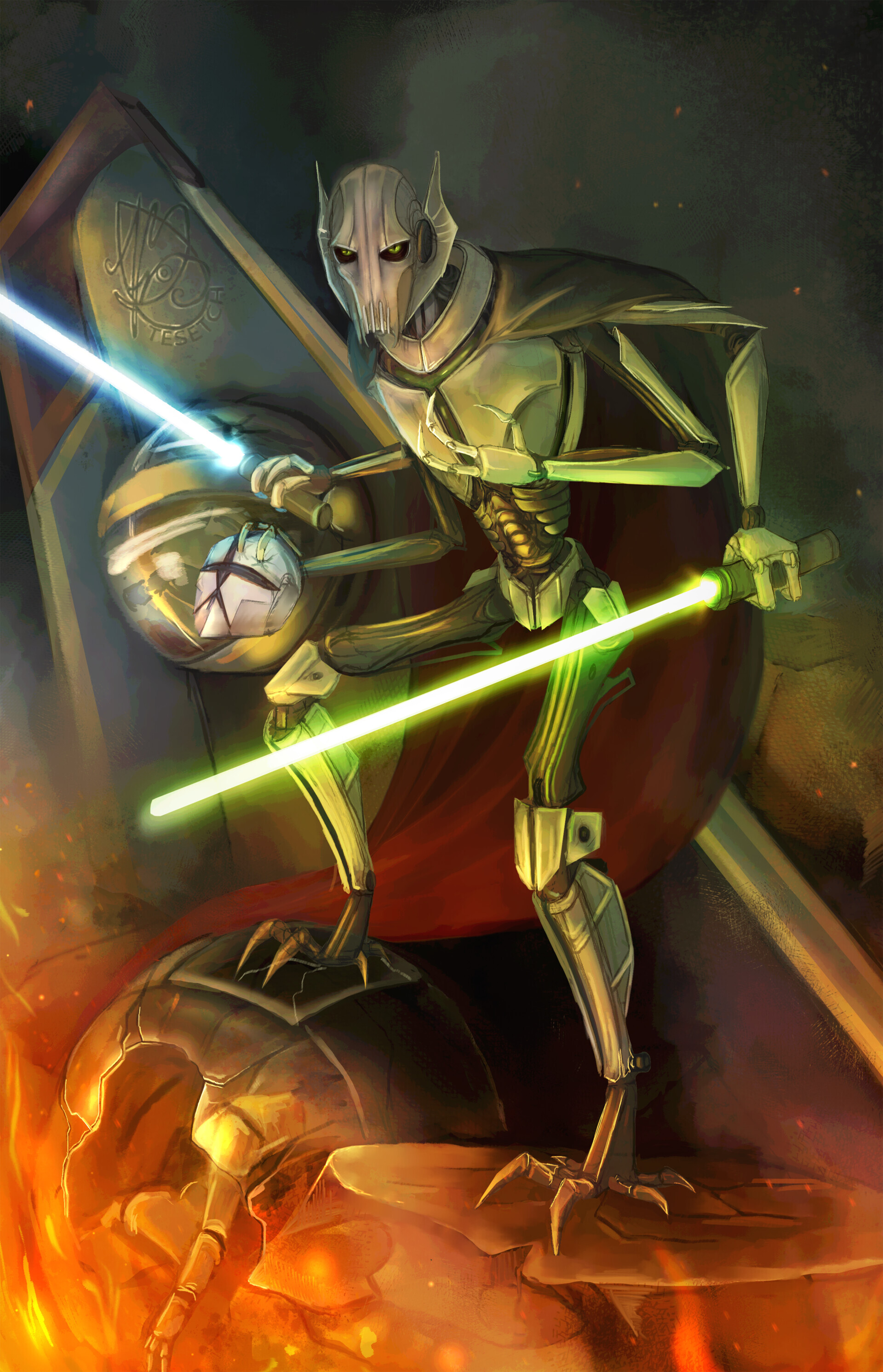 General Grievous: A powerful Kaleesh cyborg, The master of all forms of lightsaber combat, The Jedi of the Galactic Republic. 1920x2990 HD Wallpaper.