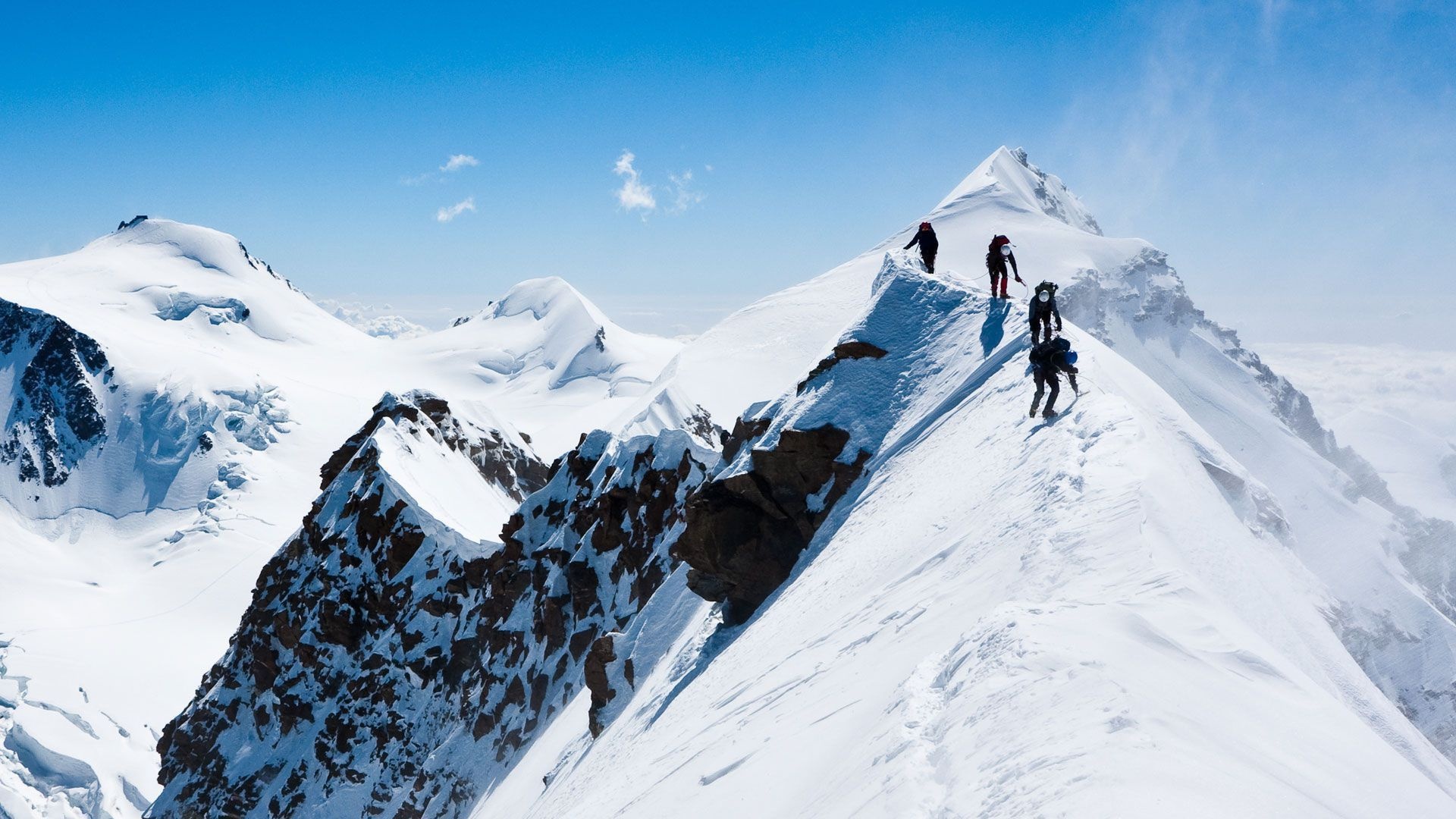 Mountaineering adventures, Majestic peaks, Summit triumph, Alpine landscapes, 1920x1080 Full HD Desktop