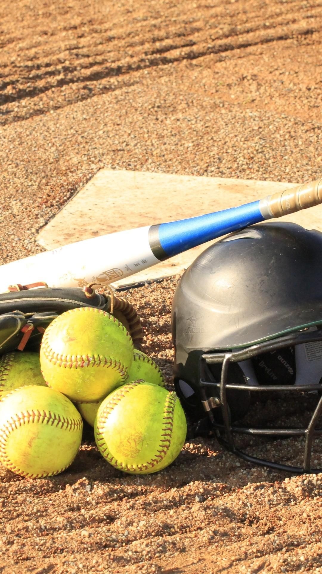Softball: A bat-and-ball sports discipline, Competitive sports equipment. 1080x1920 Full HD Background.