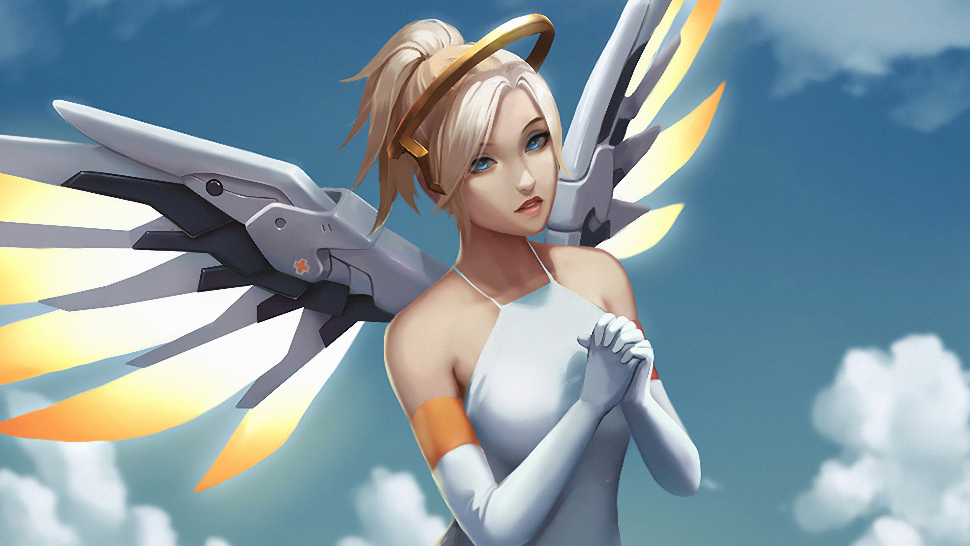 Overwatch: Mercy, A Support hero, Valkyrie Suit, Video game. 3840x2160 4K Background.