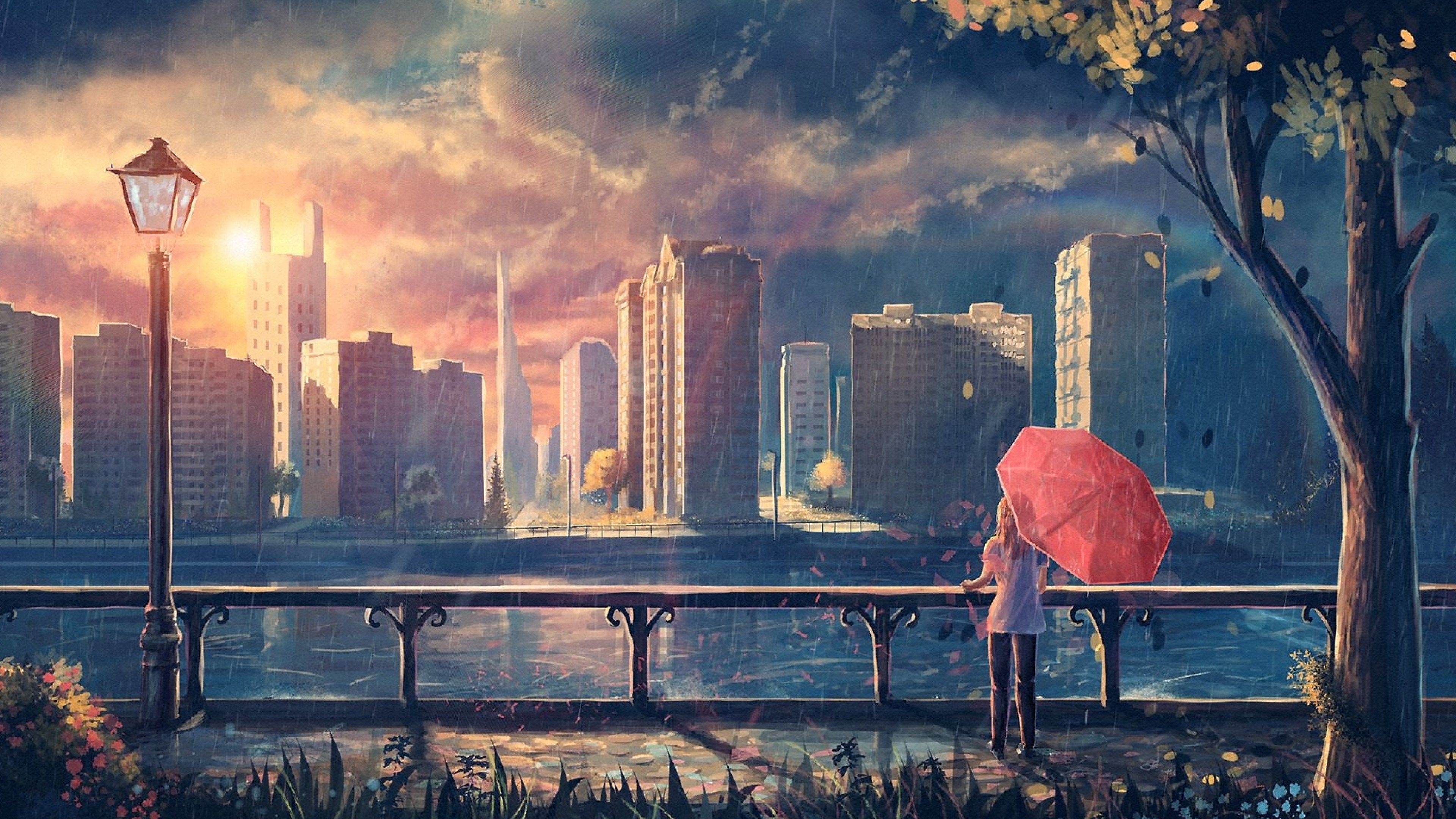Cartoon Skyline, Anime city, Wallpapers, 3840x2160 4K Desktop