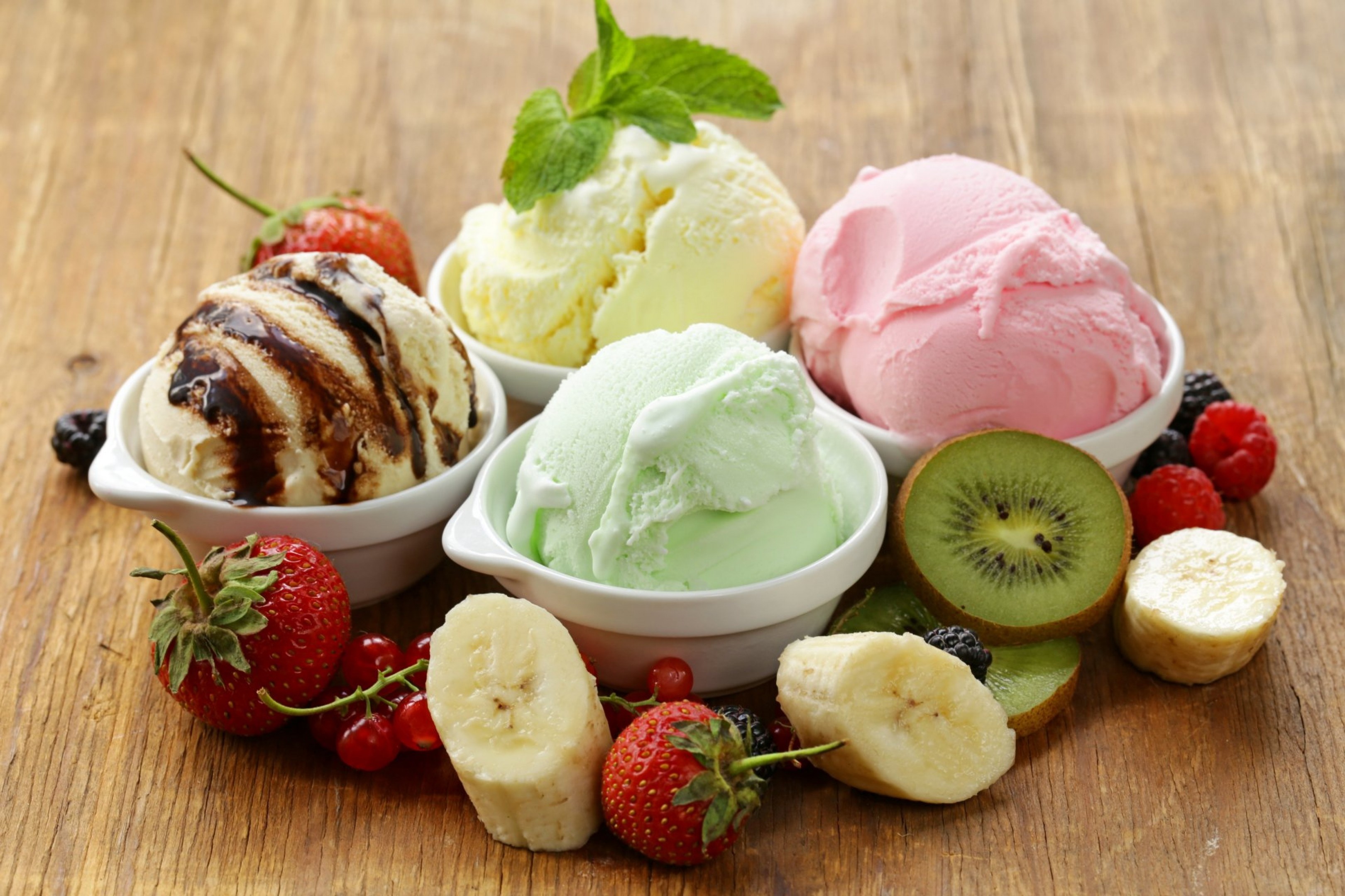 Gelato: A type of ice cream with Italian origins, Banana, Kiwi, Fruit. 3240x2160 HD Background.