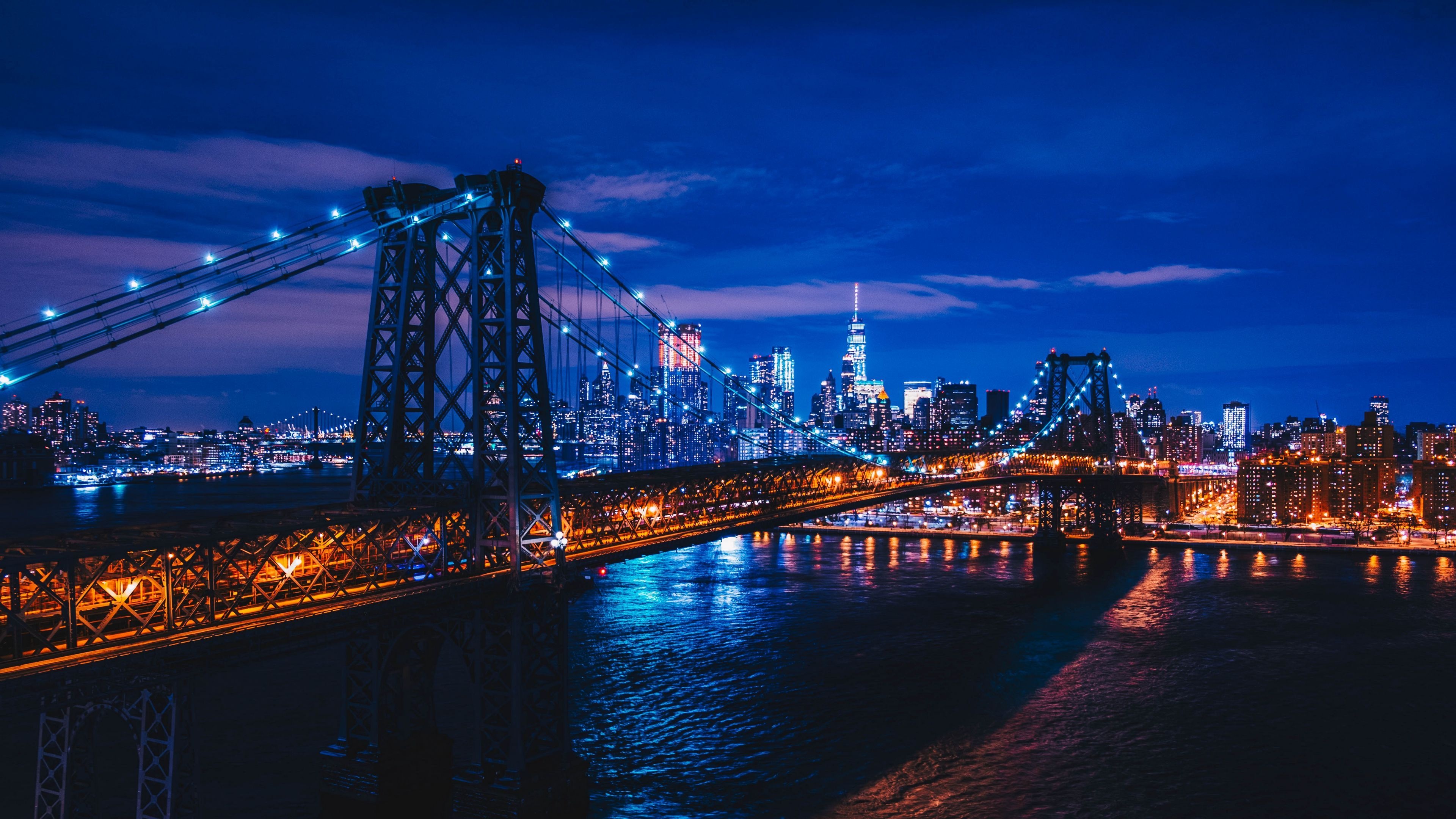 New York USA, Night city bridge, 4K UHD background, Urban landscape, 3840x2160 4K Desktop