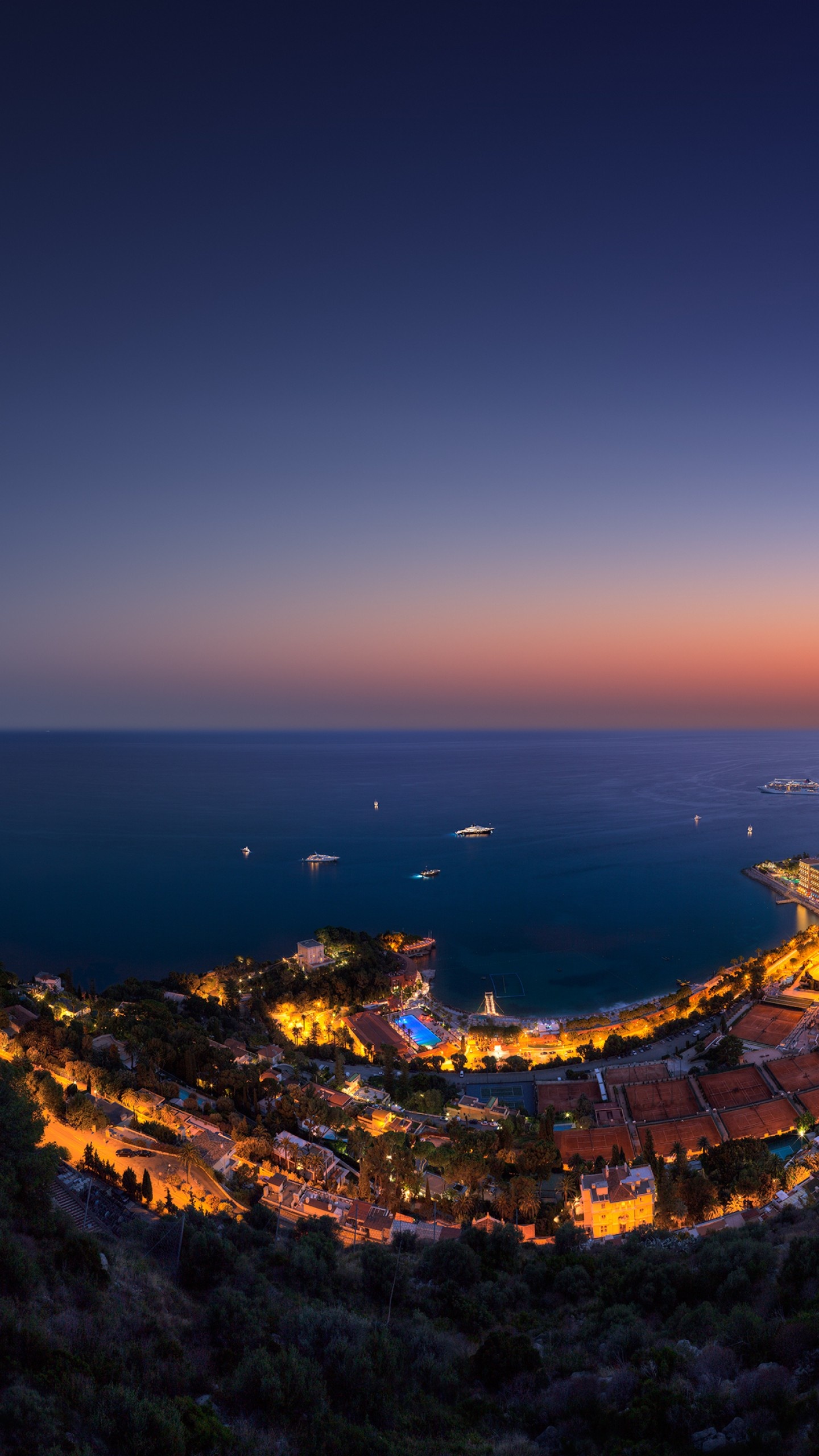 Wallpaper principality Monaco, Vista Palace Hotel, Twilight night sky, Travel vacation, 1440x2560 HD Phone