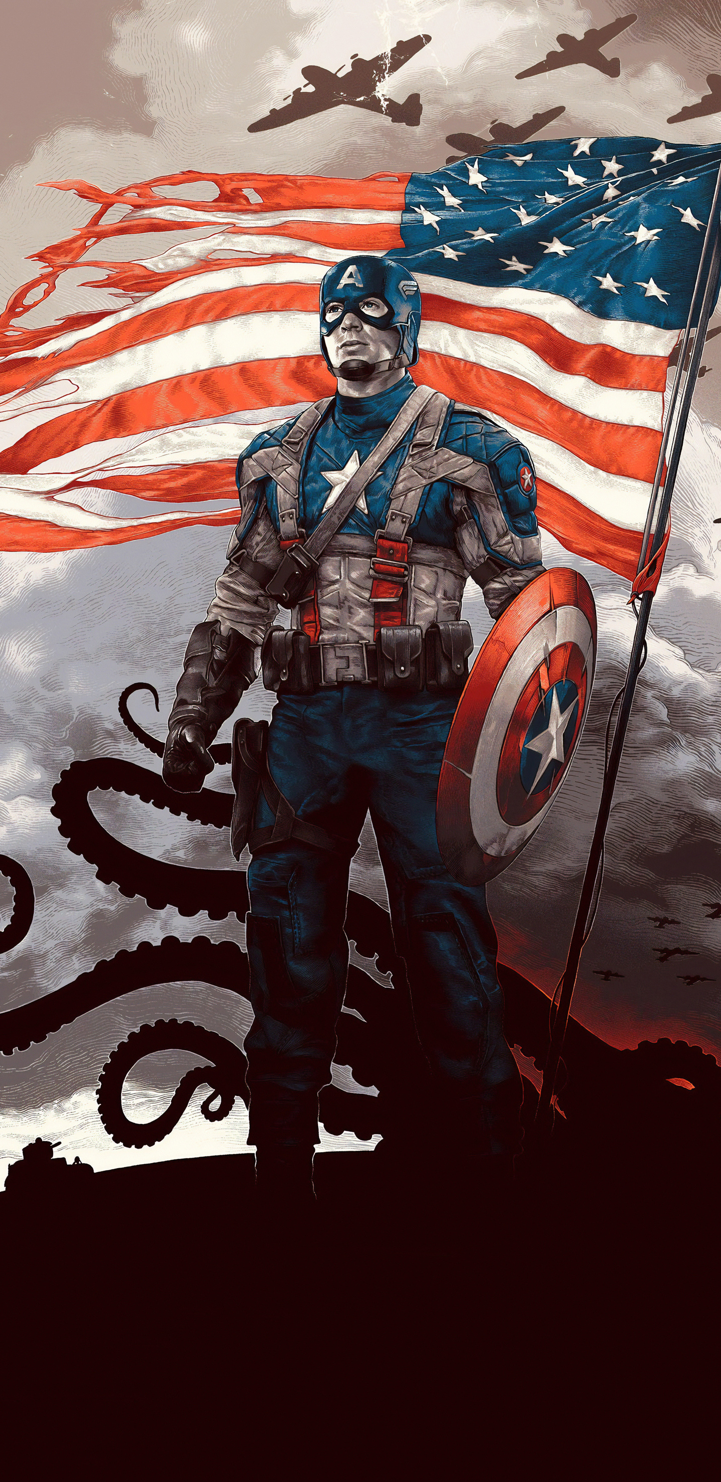 Captain America: Became frozen in the Arctic until being revived in the 21st century. 1440x2960 HD Wallpaper.