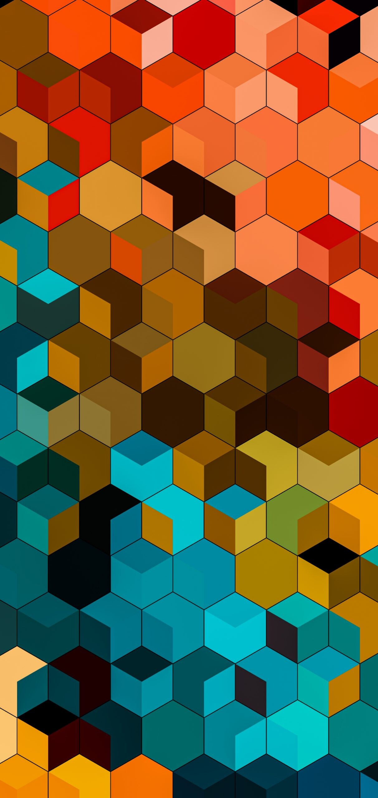 Geometric Abstract: Color and gradients, Hexagons, Obtuse angles. 1220x2560 HD Wallpaper.