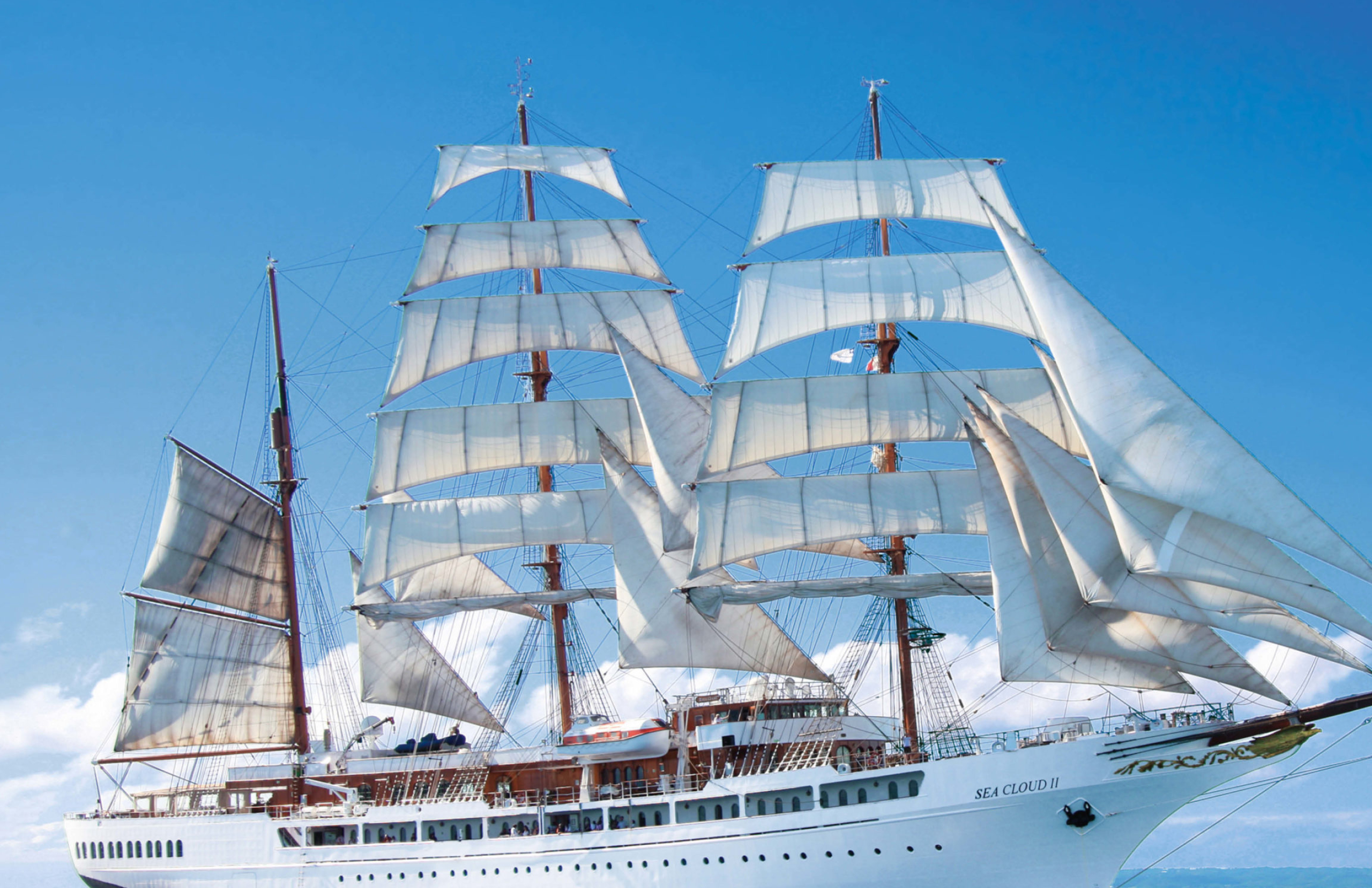 Windjammer: A ship with masts and sails, powered by the wind, Sea Cloud II. 2560x1660 HD Wallpaper.