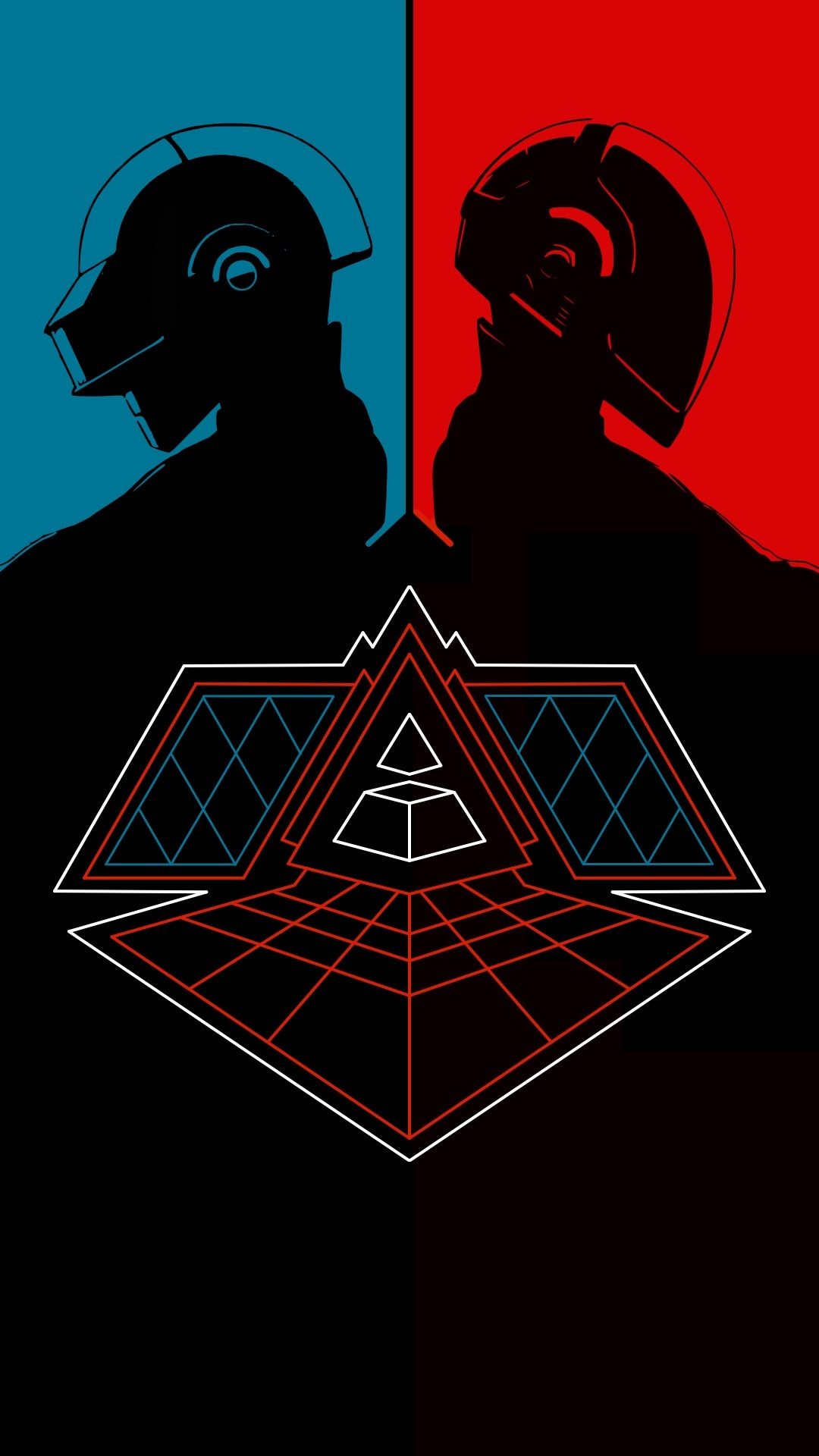Daft Punk, Daft Punk pyramid, Black and white art, Pop culture artwork, 1080x1920 Full HD Phone