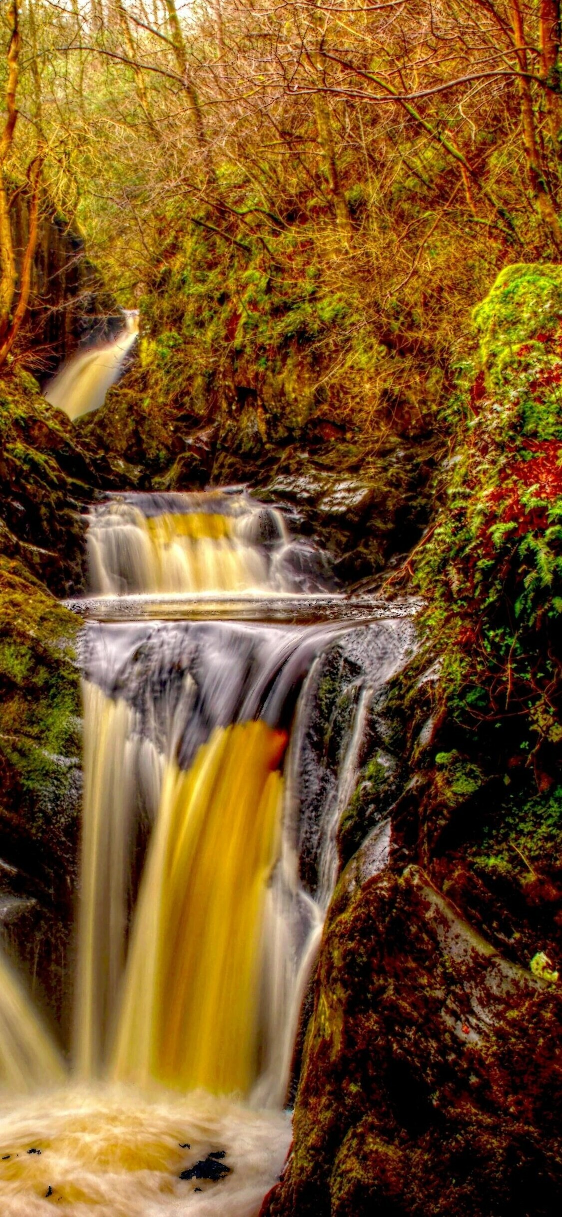 Waterfall: A perpendicular or very steep descent of a stream. 1130x2440 HD Background.