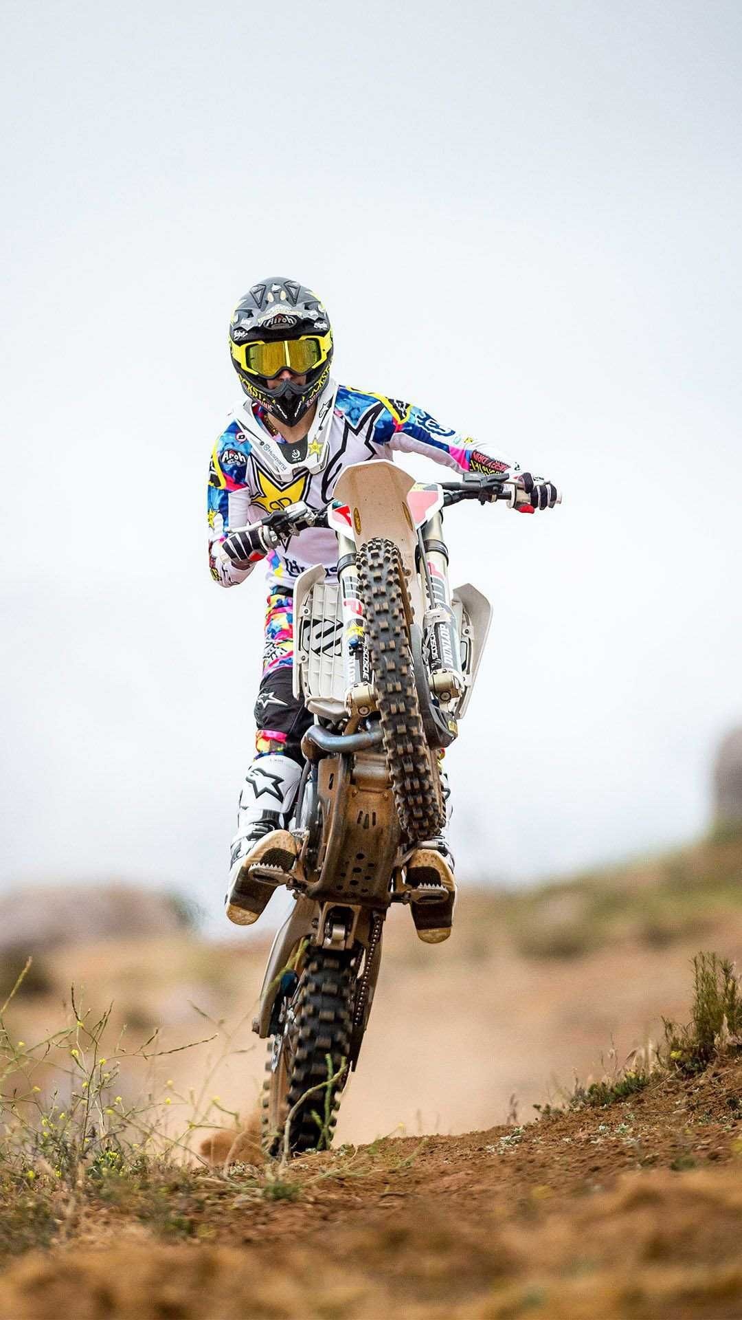 Motocross: Wheelie Stunt By Professional Racer, Dirt Bike, AMA Scholarship Races. 1080x1920 Full HD Background.