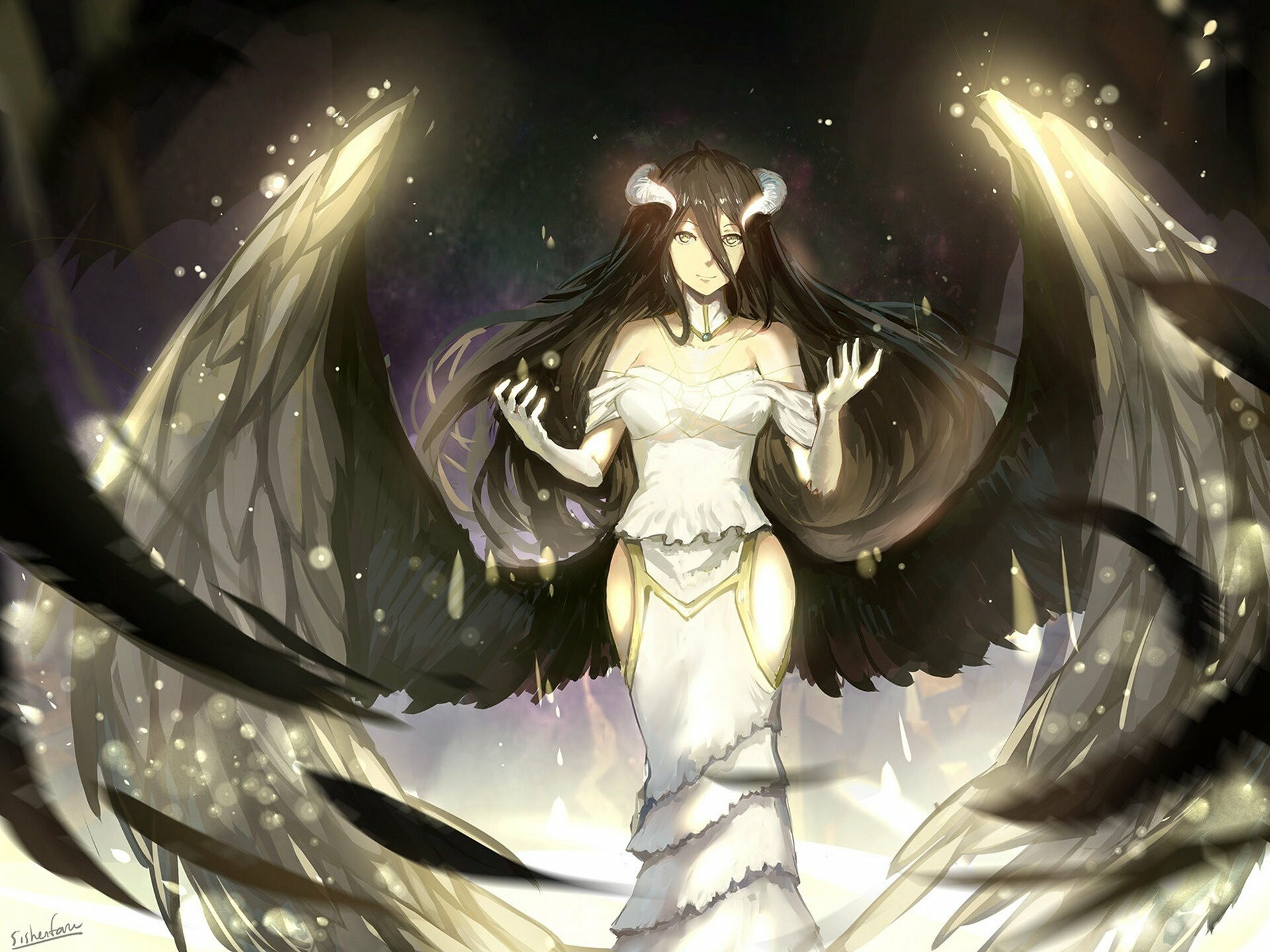 Overlord: Albedo, the middle sister of the older sister Nigredo and younger sister Rubedo. 1920x1440 HD Background.
