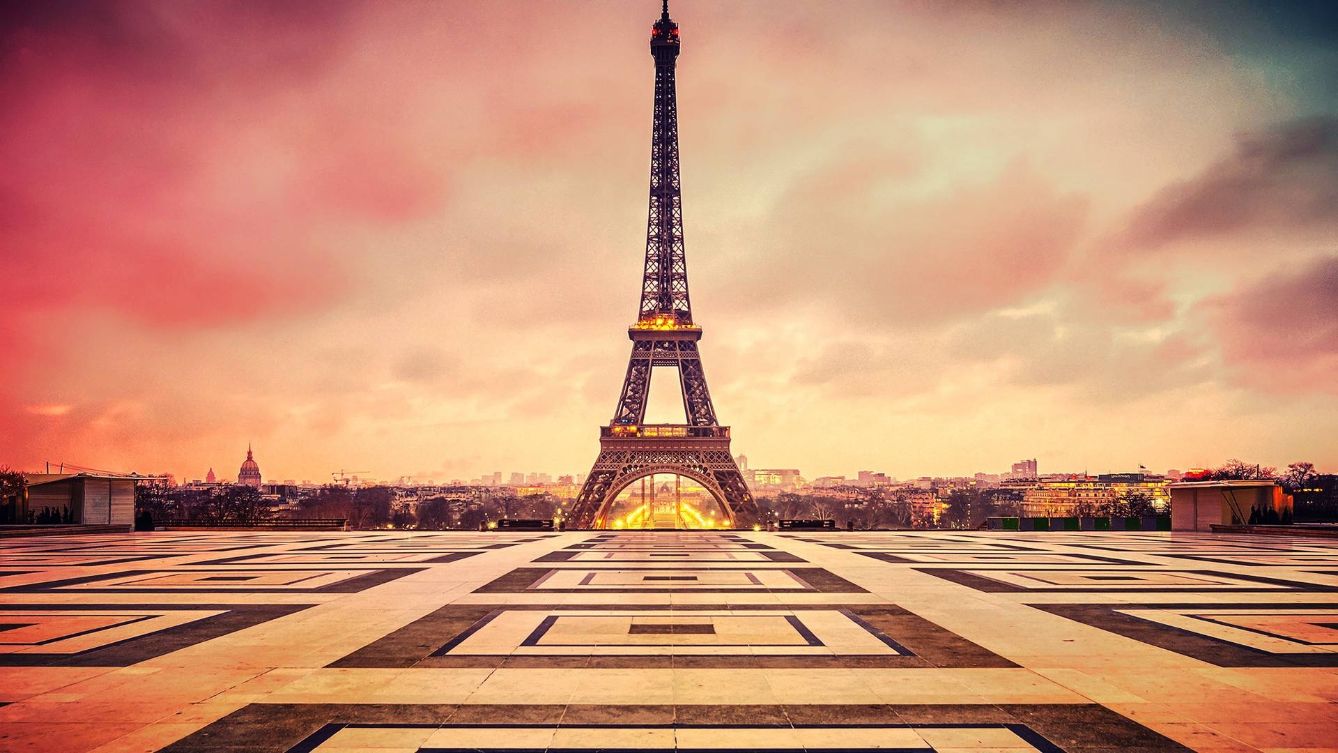 Paris: One of the most famous monuments in the world, the Eiffel Tower. 1920x1080 Full HD Background.