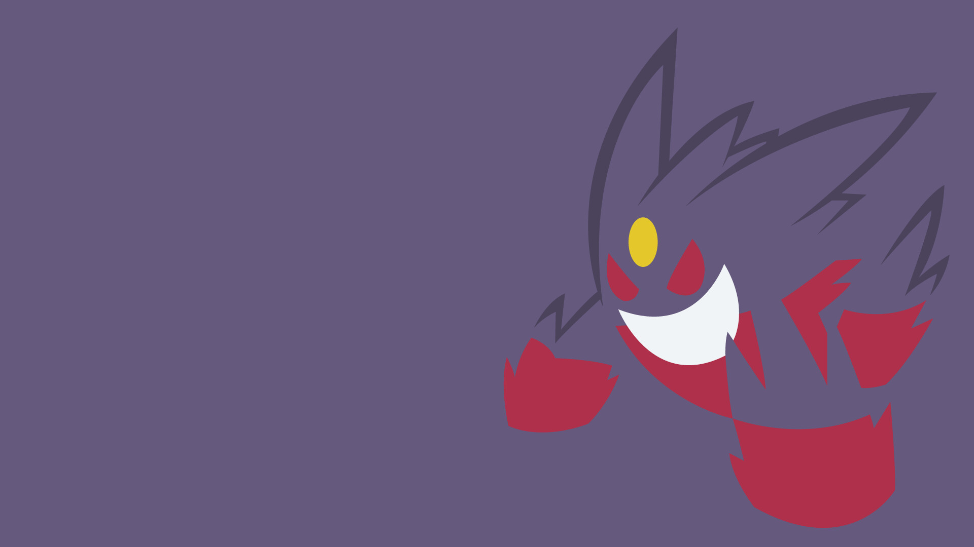 Gengar: A reddish-purple portion of the body sinking into the ground, A third oval eye appears on the forehead. 1920x1080 Full HD Wallpaper.