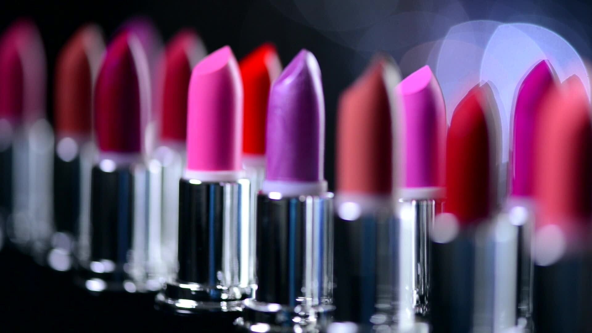 Lipstick: A variety of lipsticks, Shades and textures, Colored cosmetic applied to the lips from a small solid stick. 1920x1080 Full HD Background.