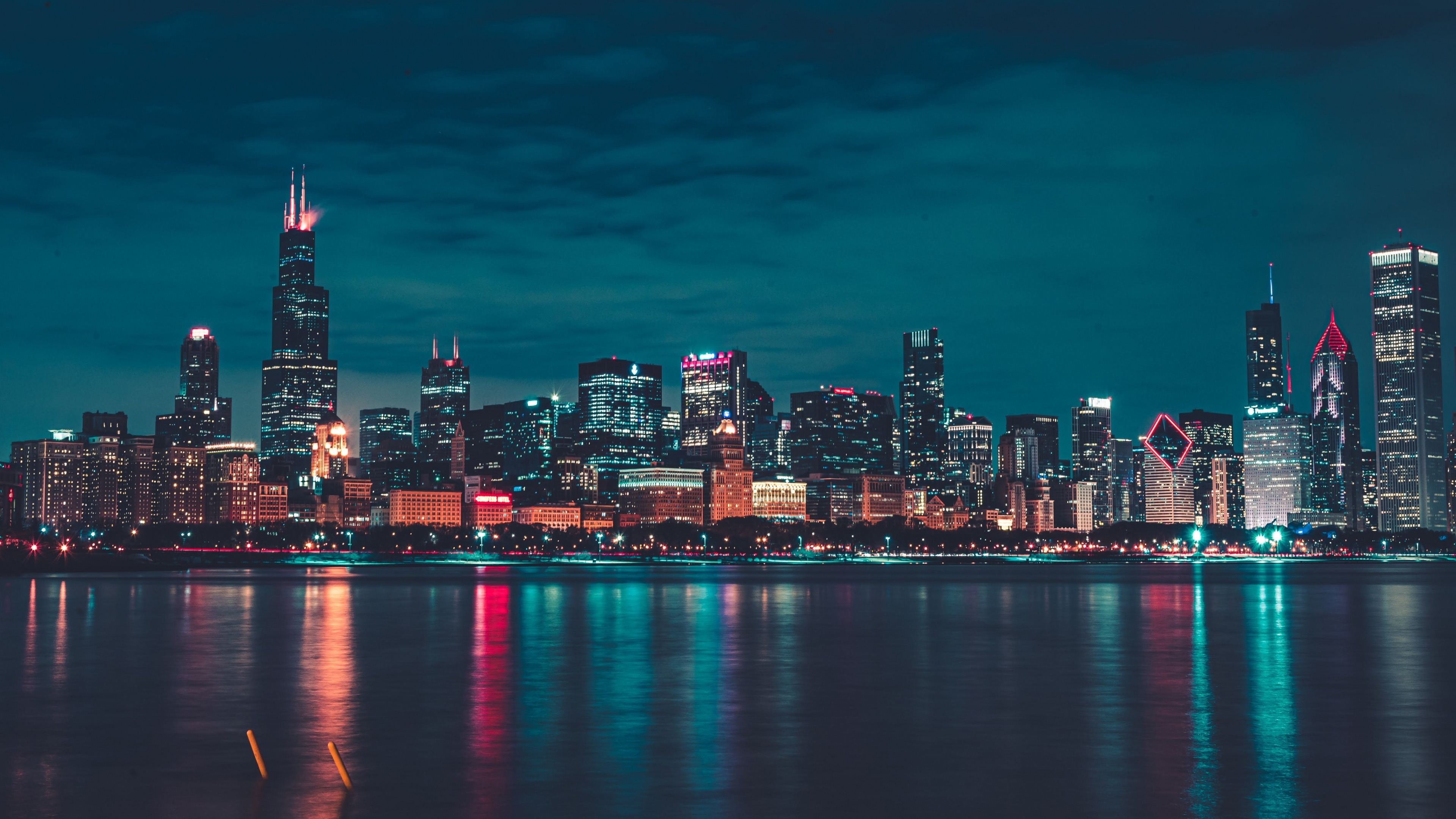 Chicago: City lights, Cityscape, The seat of Cook County. 3840x2160 4K Wallpaper.