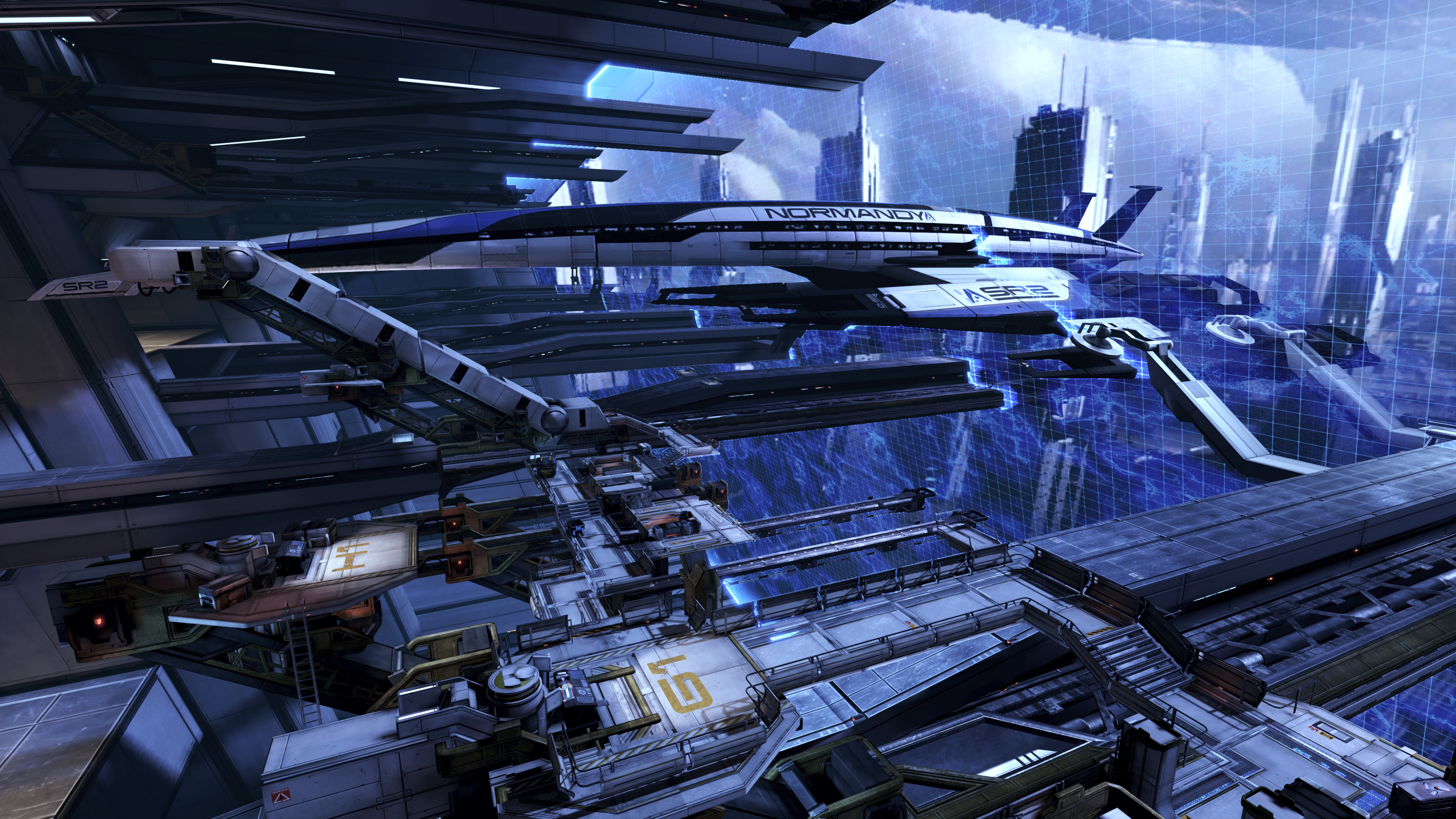 Mass Effect, Citadel architecture, Normandy SR-2, Futuristic game art, 3840x2160 4K Desktop