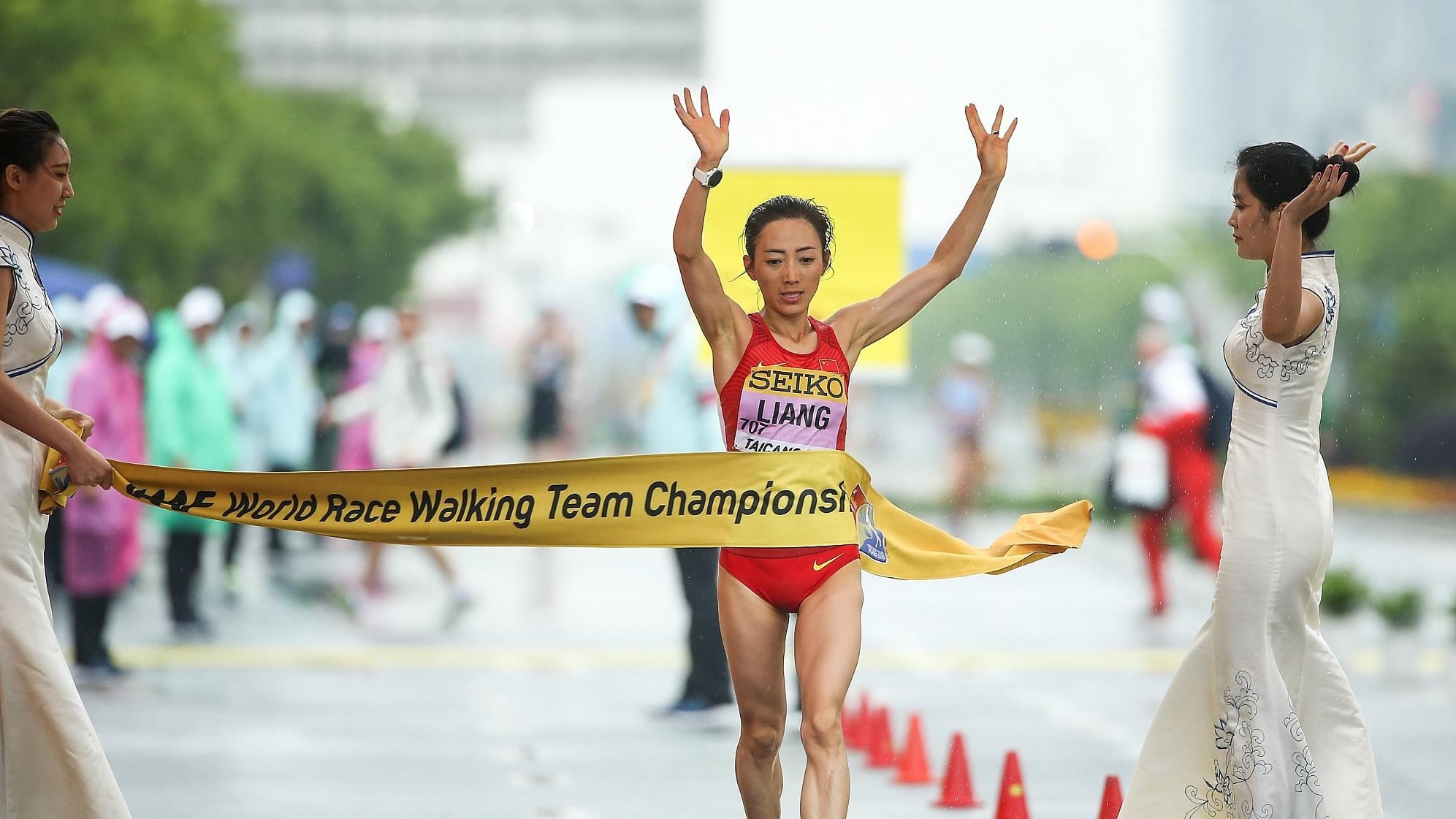 Liang Rui, Chinese walking record, 50km triumph, CGTN, 2000x1130 HD Desktop