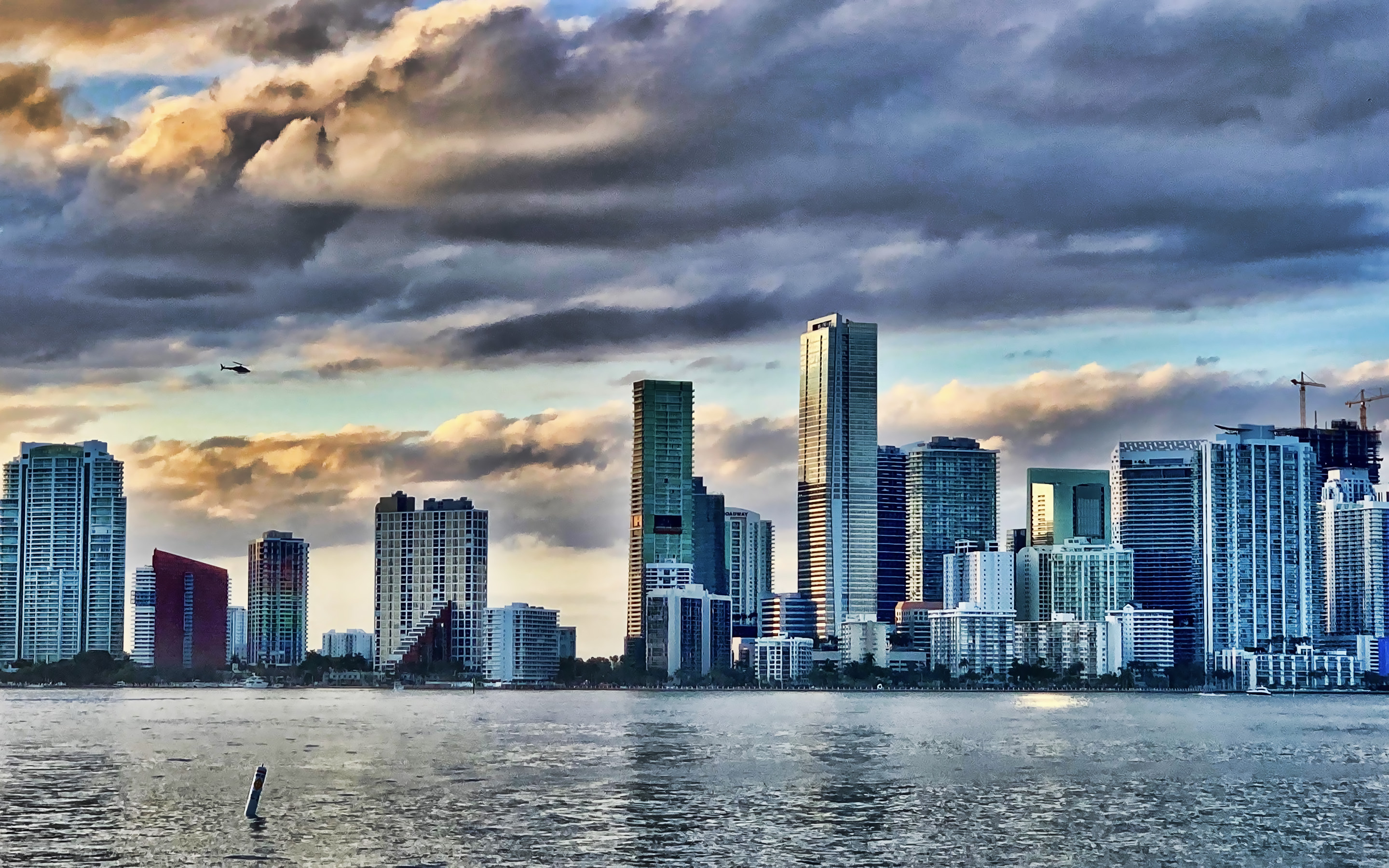 Miami Skyline, Atlantic Ocean sunset, Modern buildings, 2880x1800 HD Desktop