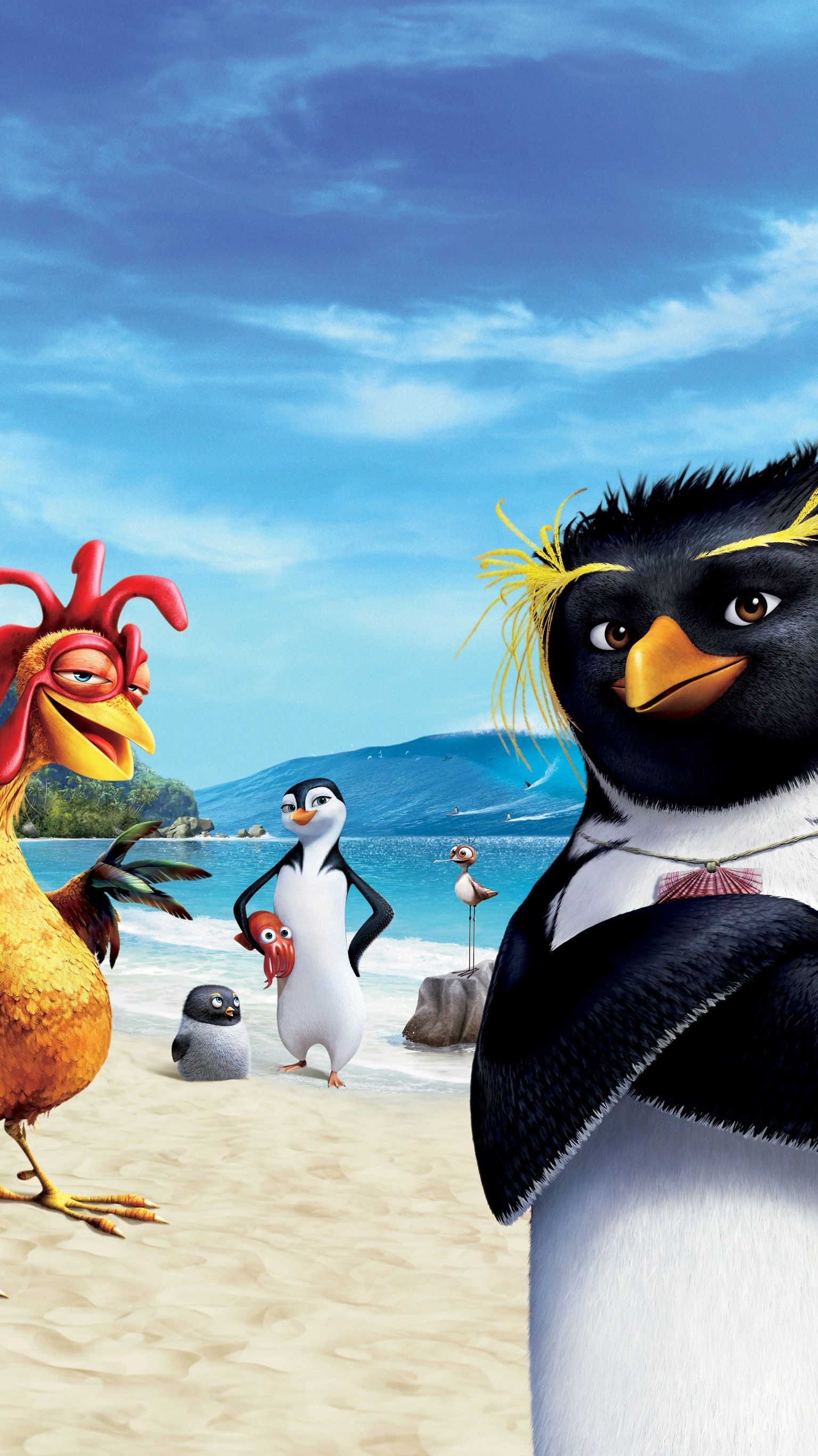 Surf's Up Animation, Movie Wallpapers, Cartoon Wallpaper, Surfer Penguins, 1540x2740 HD Phone