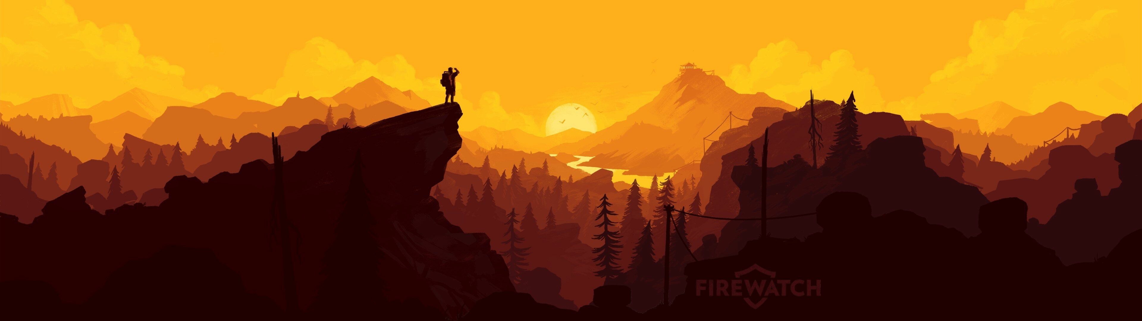 Firewatch: As the story progresses, new areas will be opened up for players, and certain events are set at different times of the day. 3840x1080 Dual Screen Wallpaper.