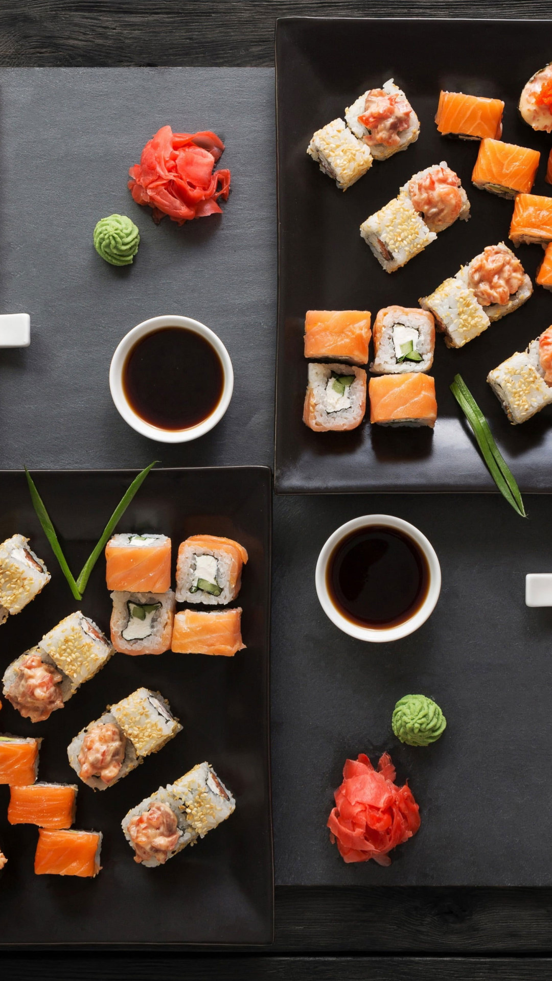 Sushi: Small rice ball, Wasabi, Ginger, Gari. 1080x1920 Full HD Background.
