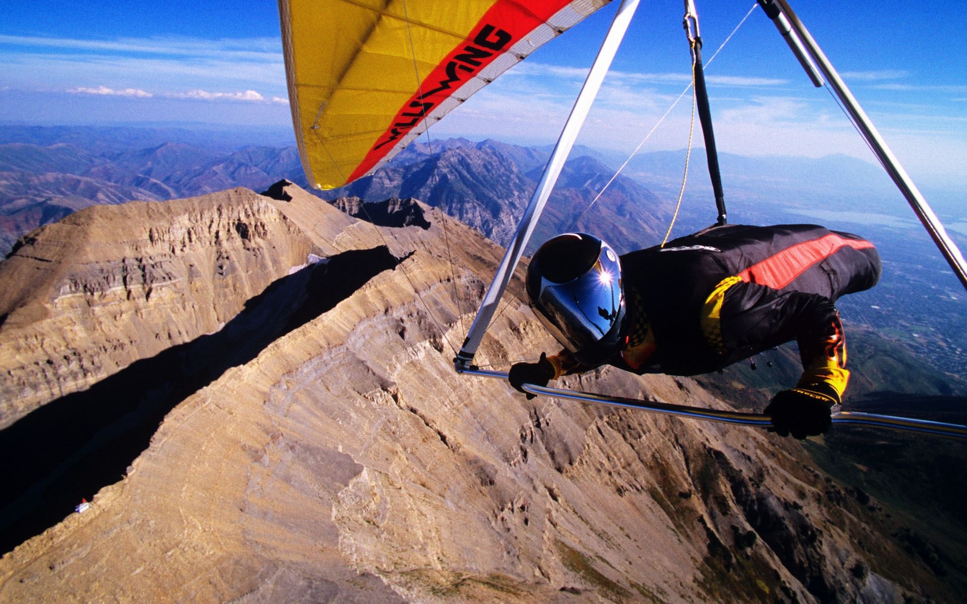 Gliding: High altitude hang gliding, Extreme adventure sport. 1920x1200 HD Background.