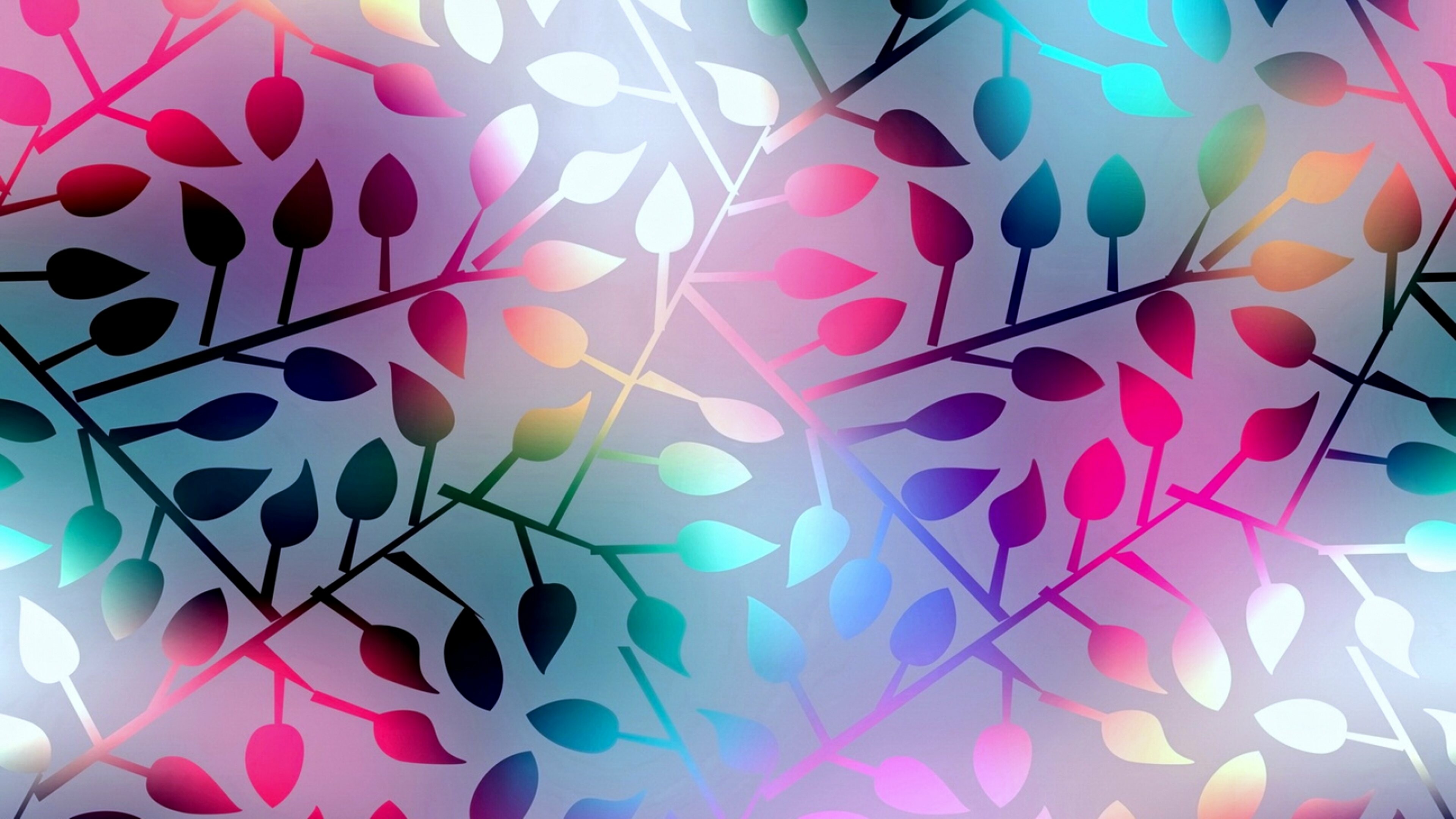 Leaves: Colorful branches, Floral pattern. 3840x2160 4K Background.