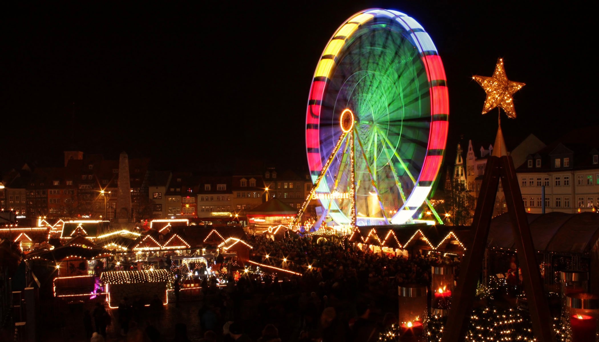 Fun Fair: Ferris wheel, Attractions, Amusement ride, Festival, Entertainment, Recreation. 2100x1200 HD Wallpaper.