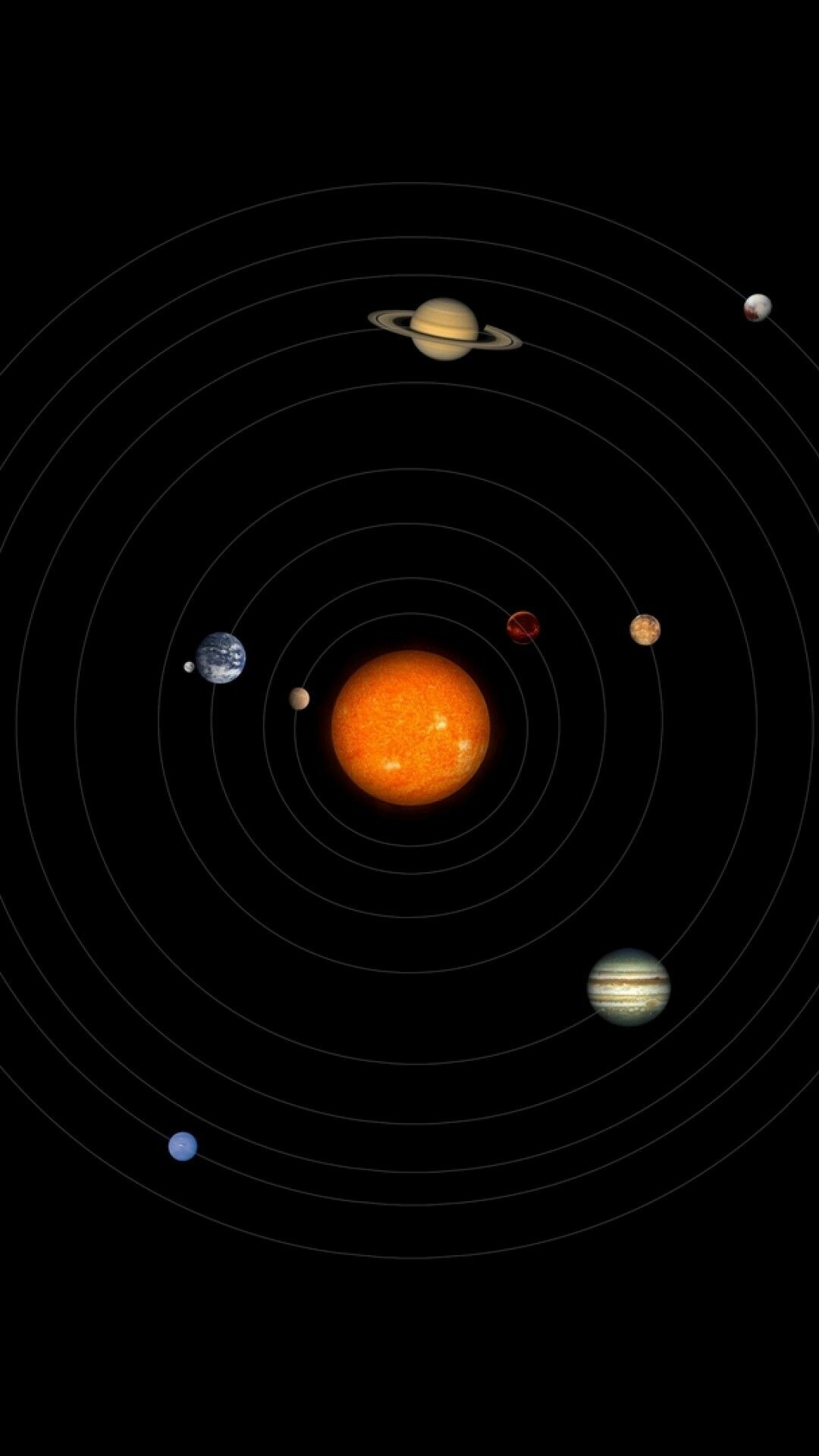 Solar System: It consists of 8 planets, several dwarf planets, dozens of moons, and millions of asteroids, comets, and meteorids. 1080x1920 Full HD Wallpaper.