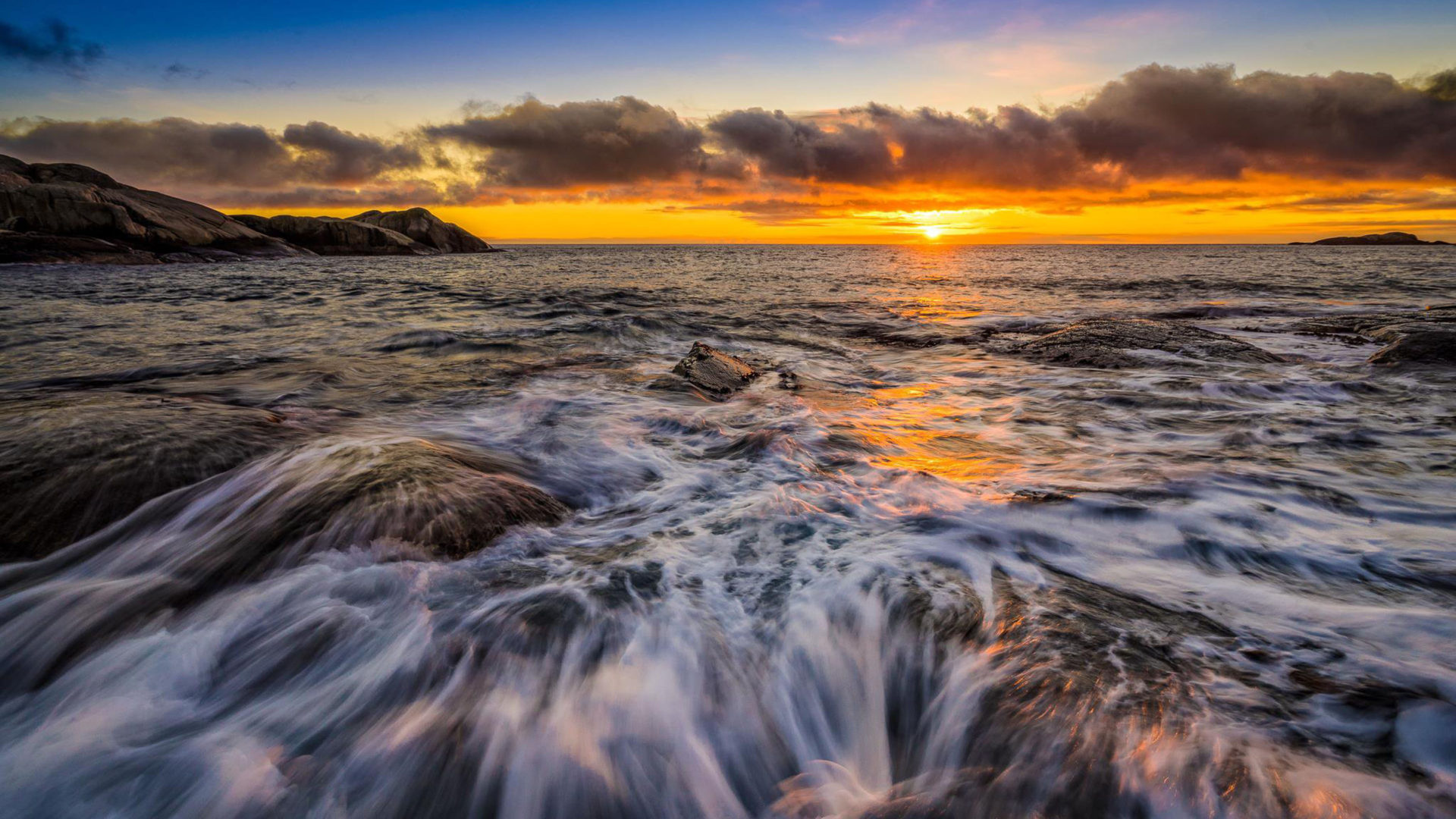 North Sea coast, Orange sunsets, Vibrant skies, 1920x1080 Full HD Desktop