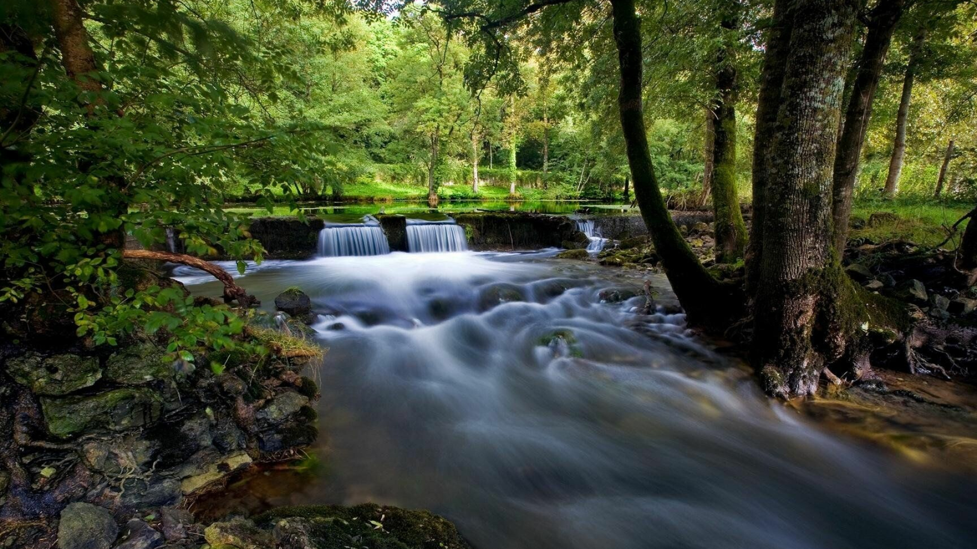 River: Waterfall, Nature, A natural stream of water, Green earth. 1920x1080 Full HD Wallpaper.