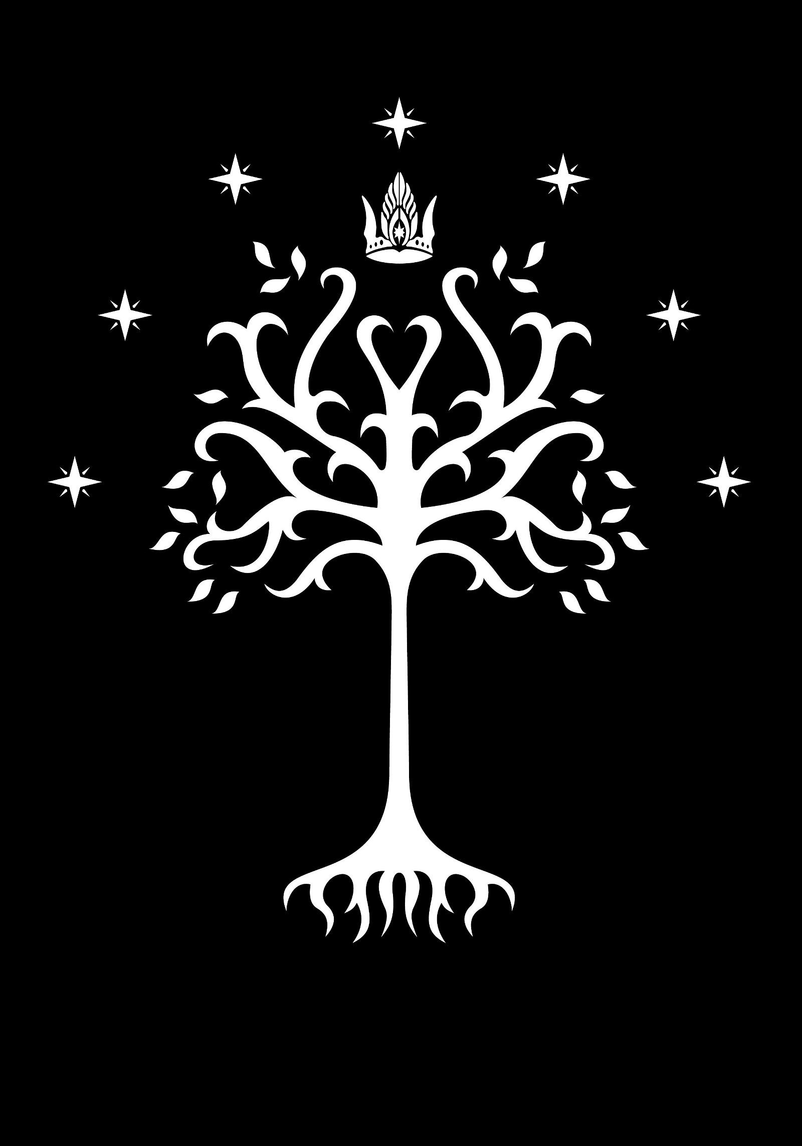 Gondor: White Tree, A symbol of renewal descended in J.R.R. Tolkien’s fantasy, Monochrome. 1600x2290 HD Wallpaper.