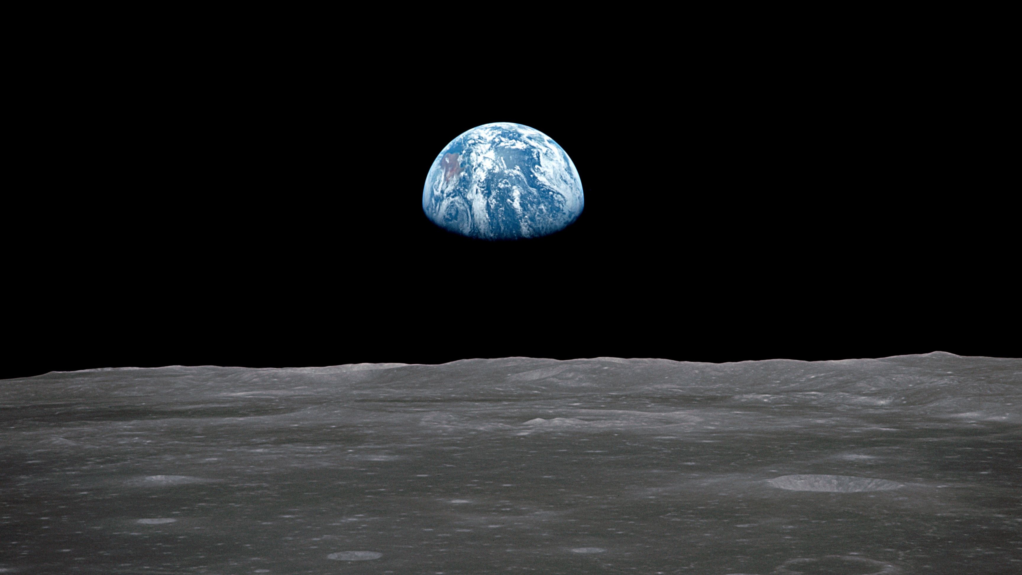 Apollo 11, Earthrise view, Astronauts' perspective, Lunar voyage, 3460x1950 HD Desktop