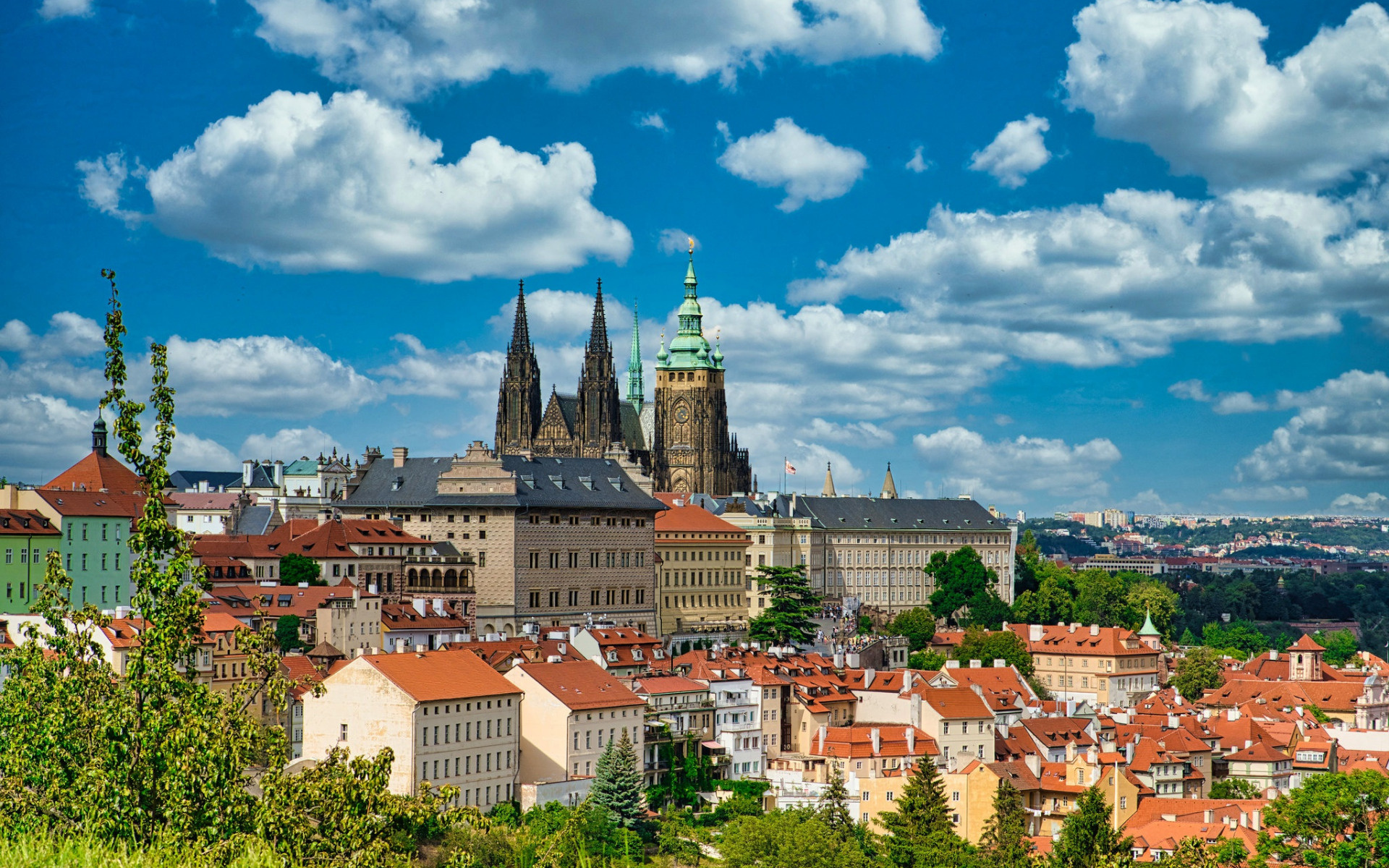 Prague Castle, Summer landmark, Panoramic cityscape, Czech Republic, 1920x1200 HD Desktop